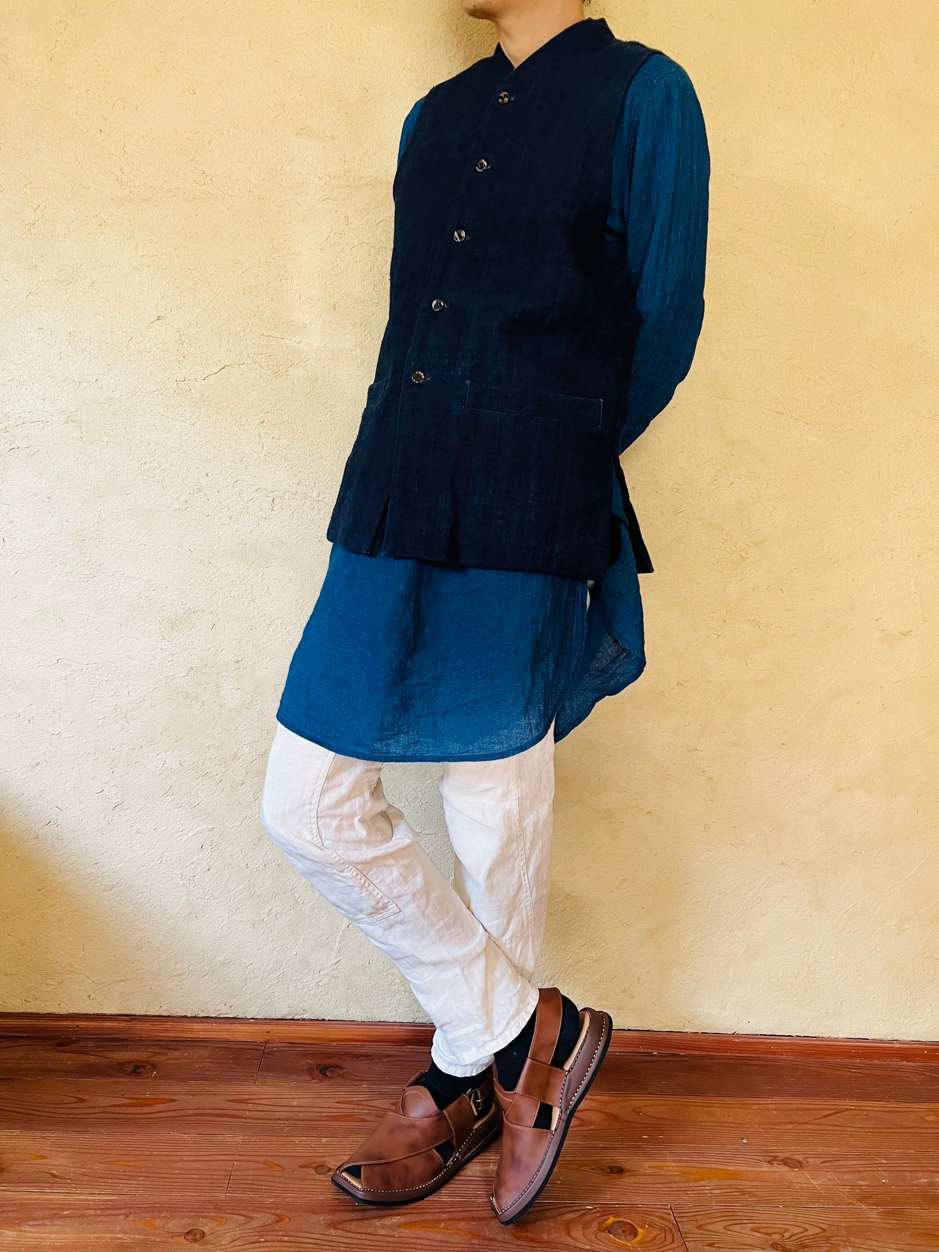 手紡みヘンプベスト【琉球藍染】 | スワラジスタン（スワラジ工房）