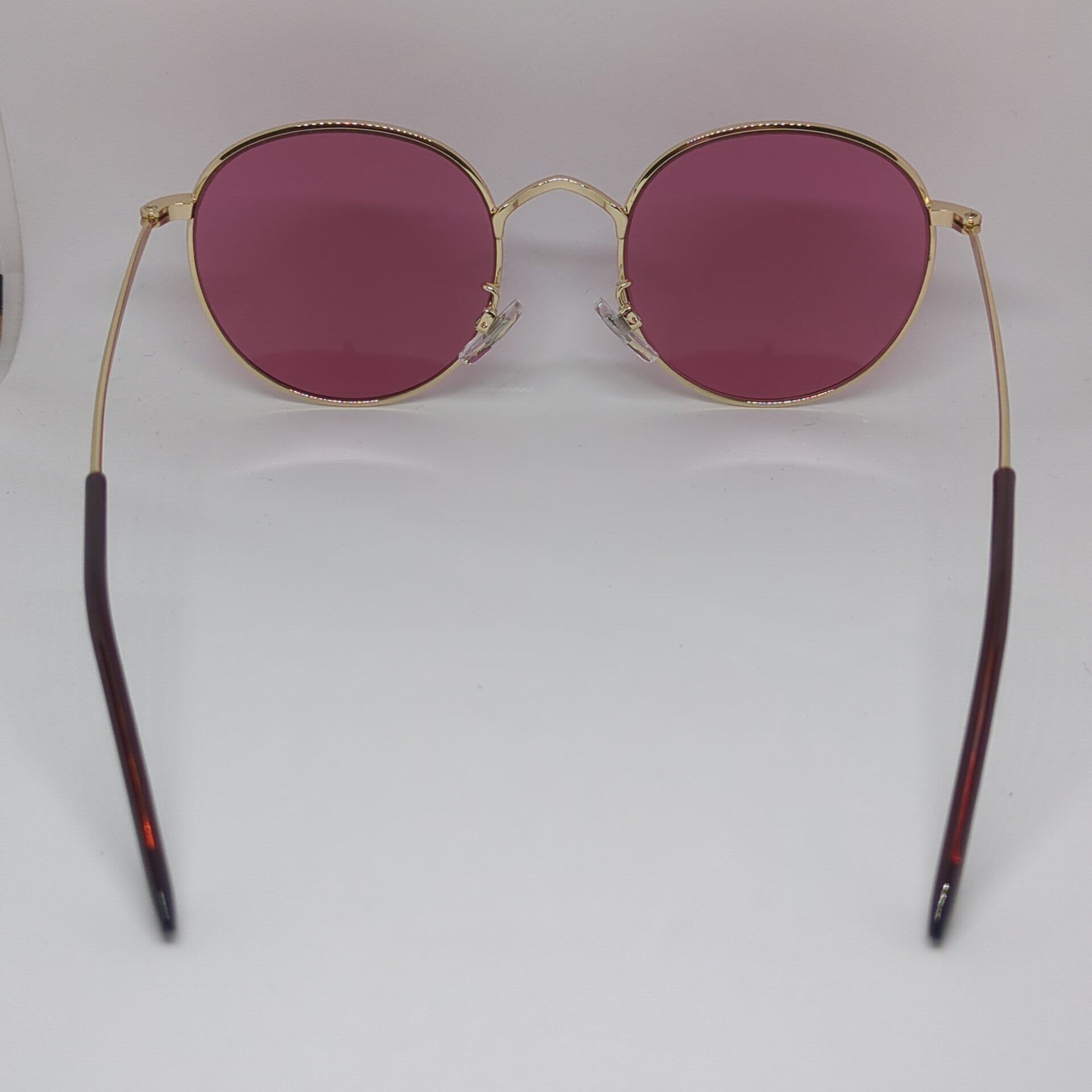 サングラス ラウンドメタル ボストンゴールド フレーム ライトレッド