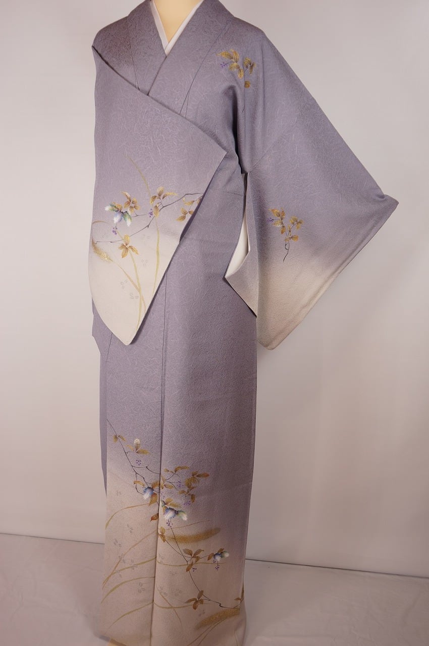 柊 ｸﾘｰﾆﾝｸﾞ済 友禅 金彩 染め分け 訪問着 正絹 紫 グレー 142 | kimono