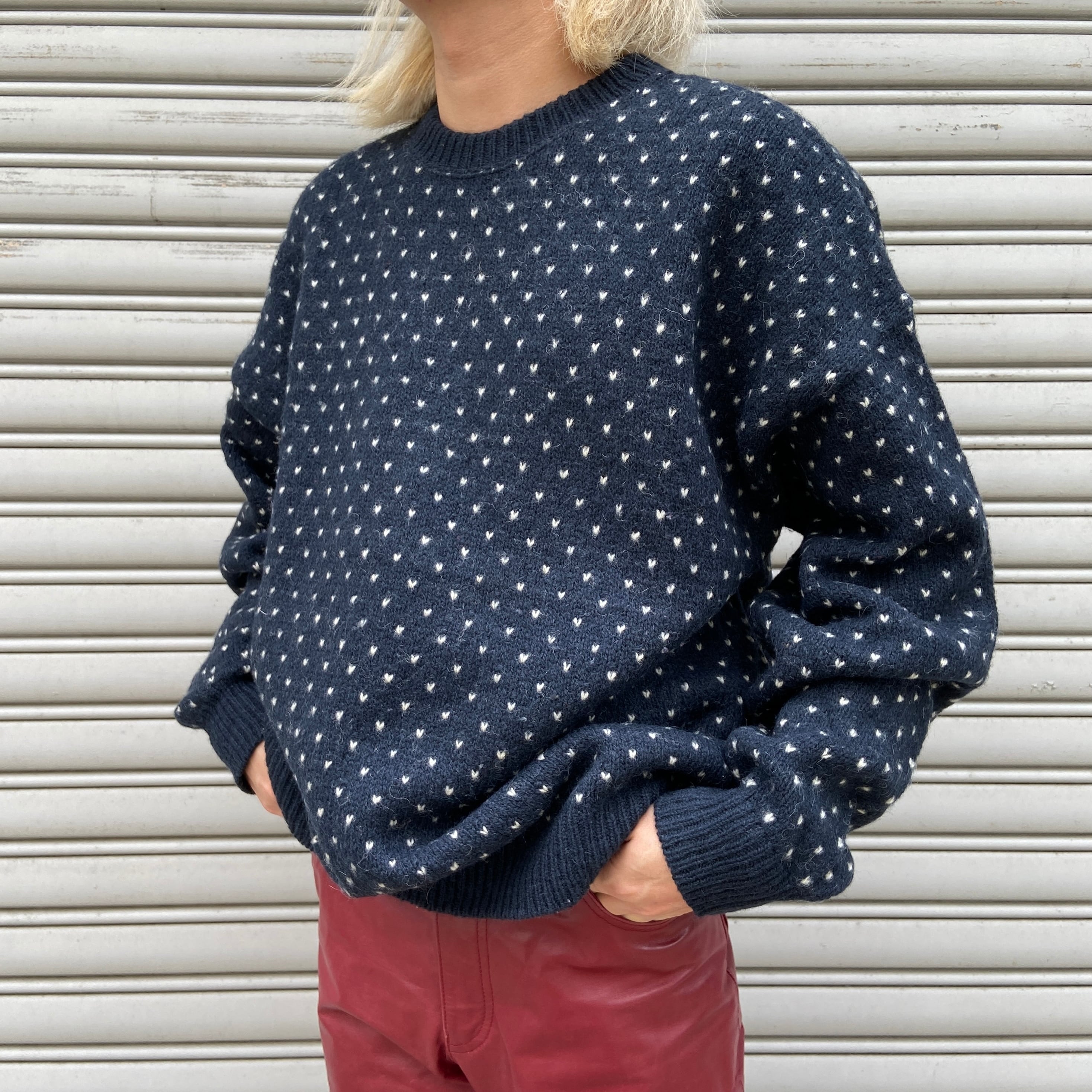 90s USA製 ウールリッチ バーズアイ柄セーター ニット ネイビー L