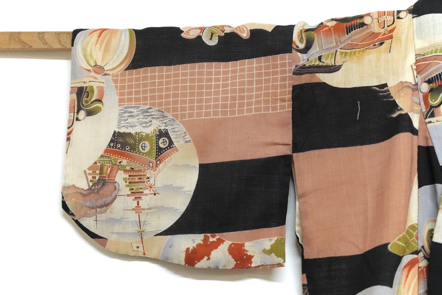 4289 こども着物 戦争柄 満州 戦艦 飛行機 背守り モスリン（ウール