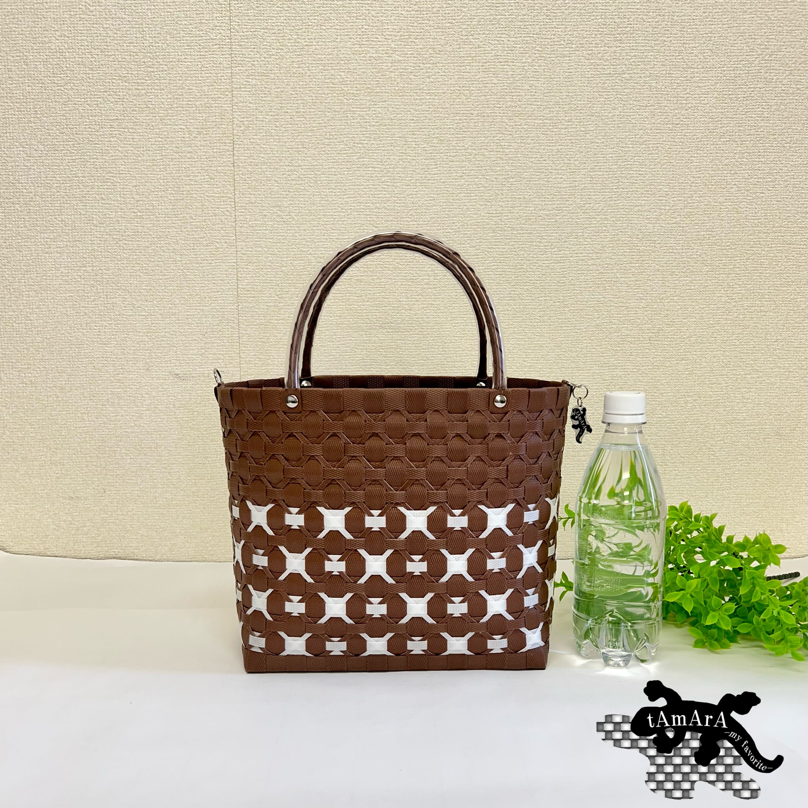 受注製作】プラカゴ バッグ miniロングサイズ/A5 miniL-160 こげ茶*白