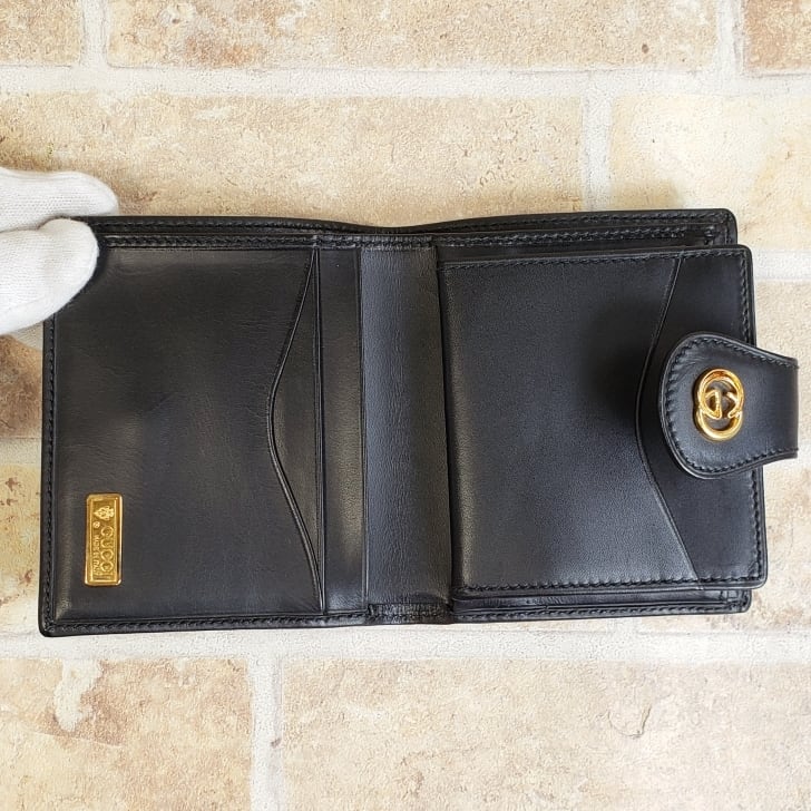美品 オールドグッチ ☆ ヴィンテージ GG柄キャンバス レザー 折財布