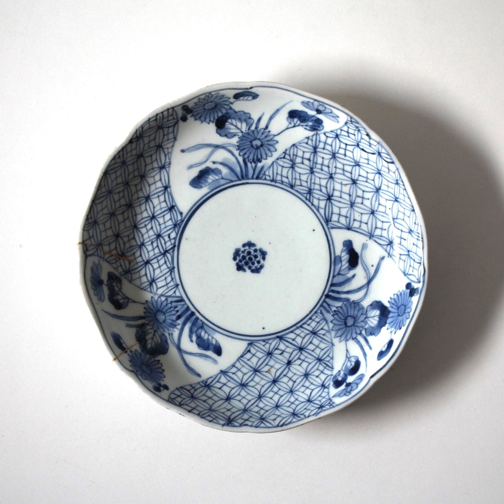 73『染付 花 輪花鉢』 /骨董品 古美術 アンティーク 古玩 73『染付 花