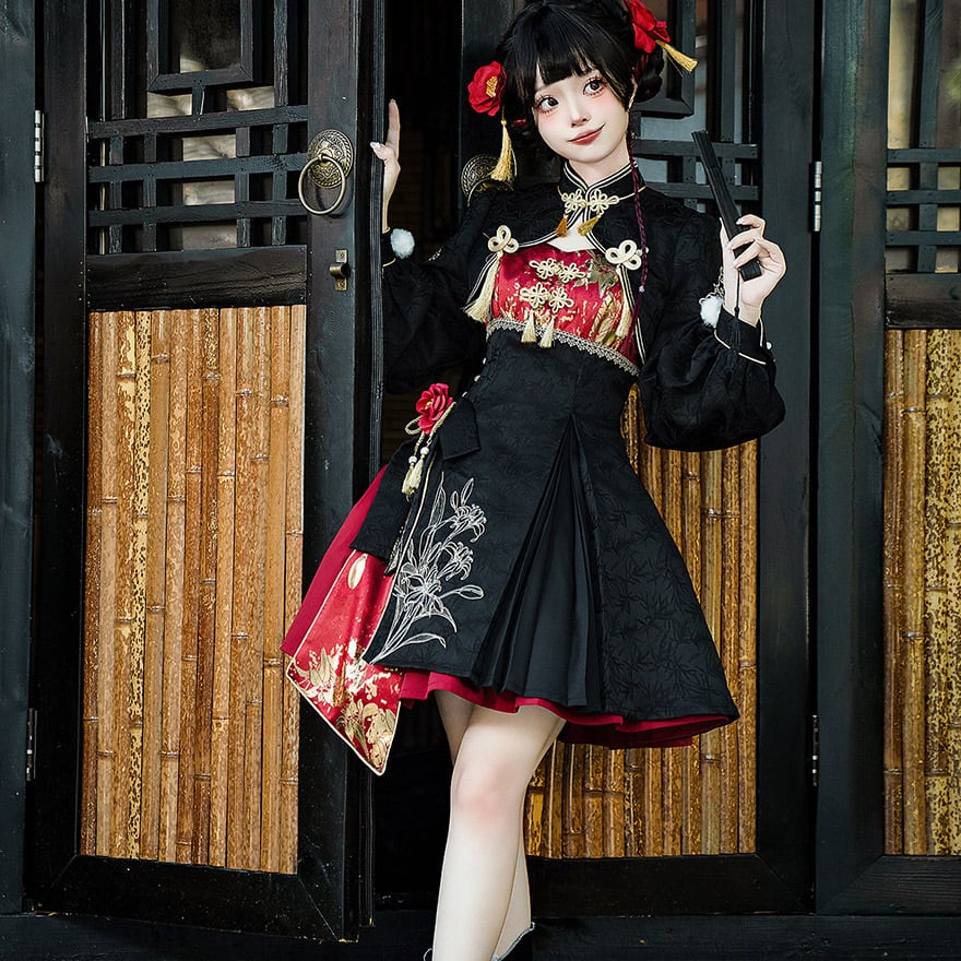 SEASONZ ワンピース 長袖アウター ミニスカート レッグカバー 中華