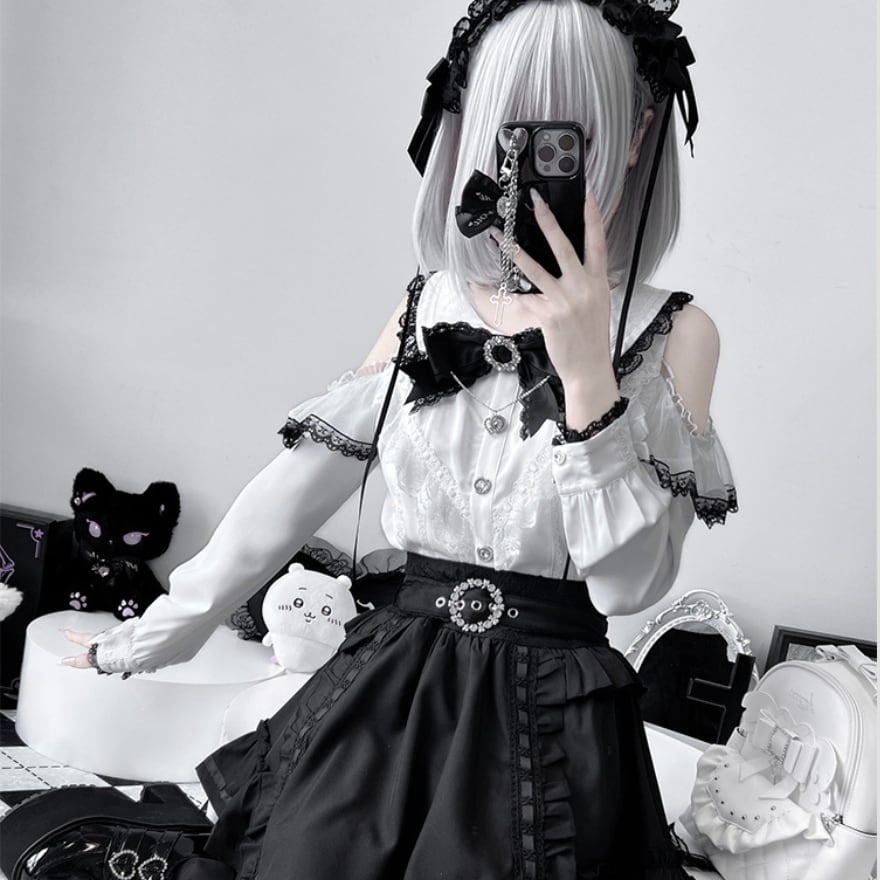 SEASONZ 地雷系 量産型 ブラウス ゴシック風 オフショルダー レース