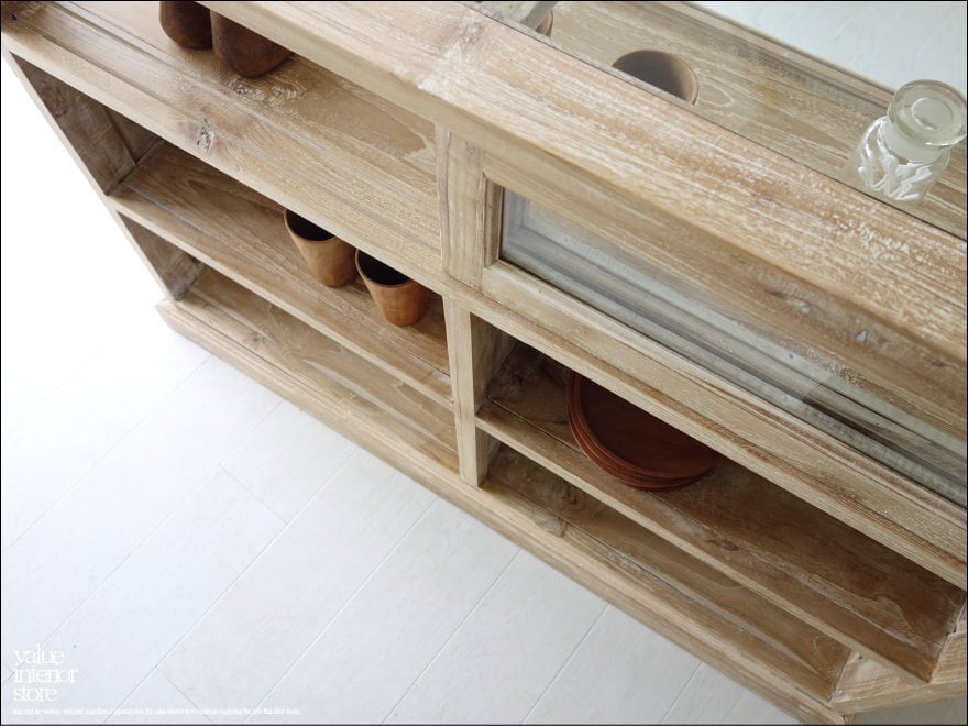 チーク総無垢 ショーケースカウンターQuese ガラスケース 飾り棚 店舗