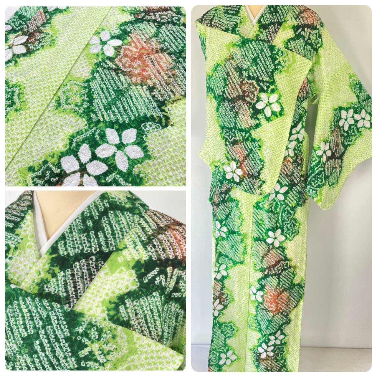 有松絞り【浴衣】未使用 蝶 綿 夏着物 青 赤 黄 ブルー 瑠璃色 101