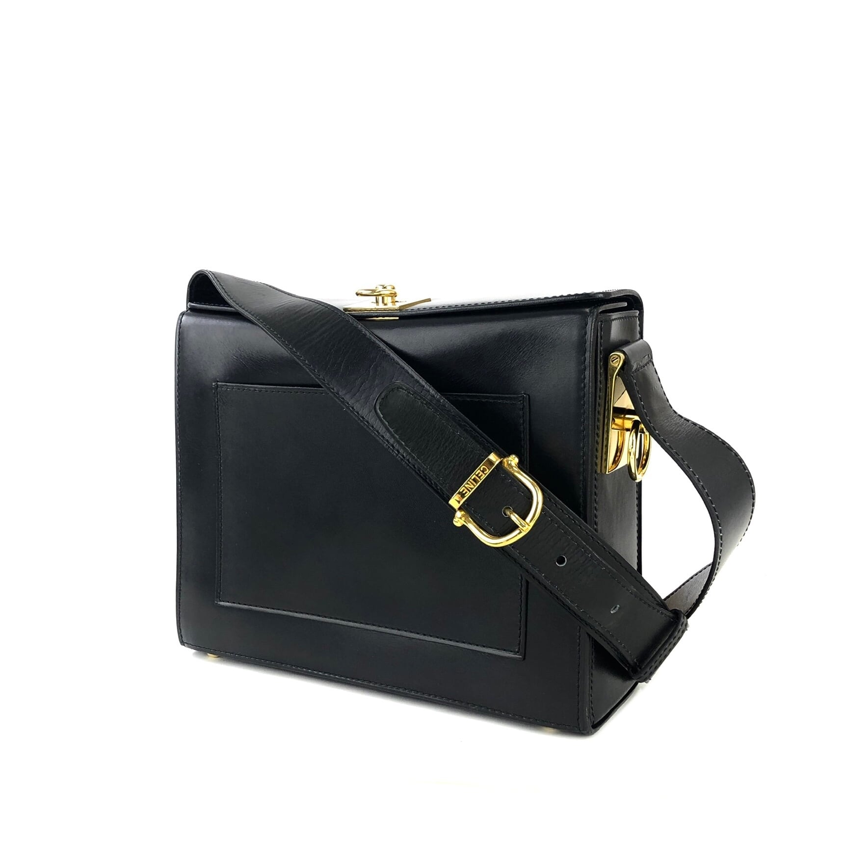 CELINE セリーヌ ガンチーニ ロゴ レザー ショルダーバッグ ブラック