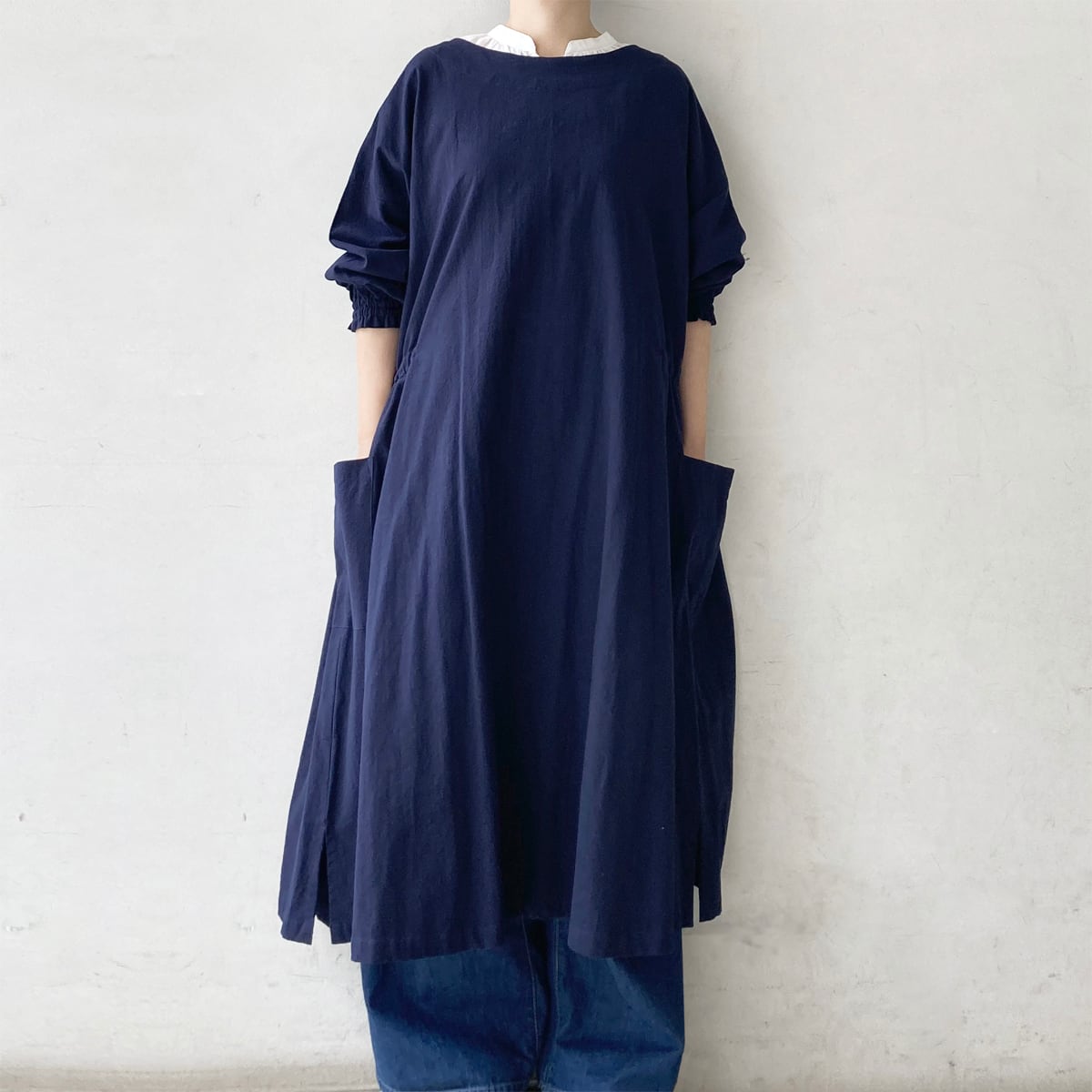 Crinkle 2way long gather kappogi [ クリンクル かっぽう着 ロング丈