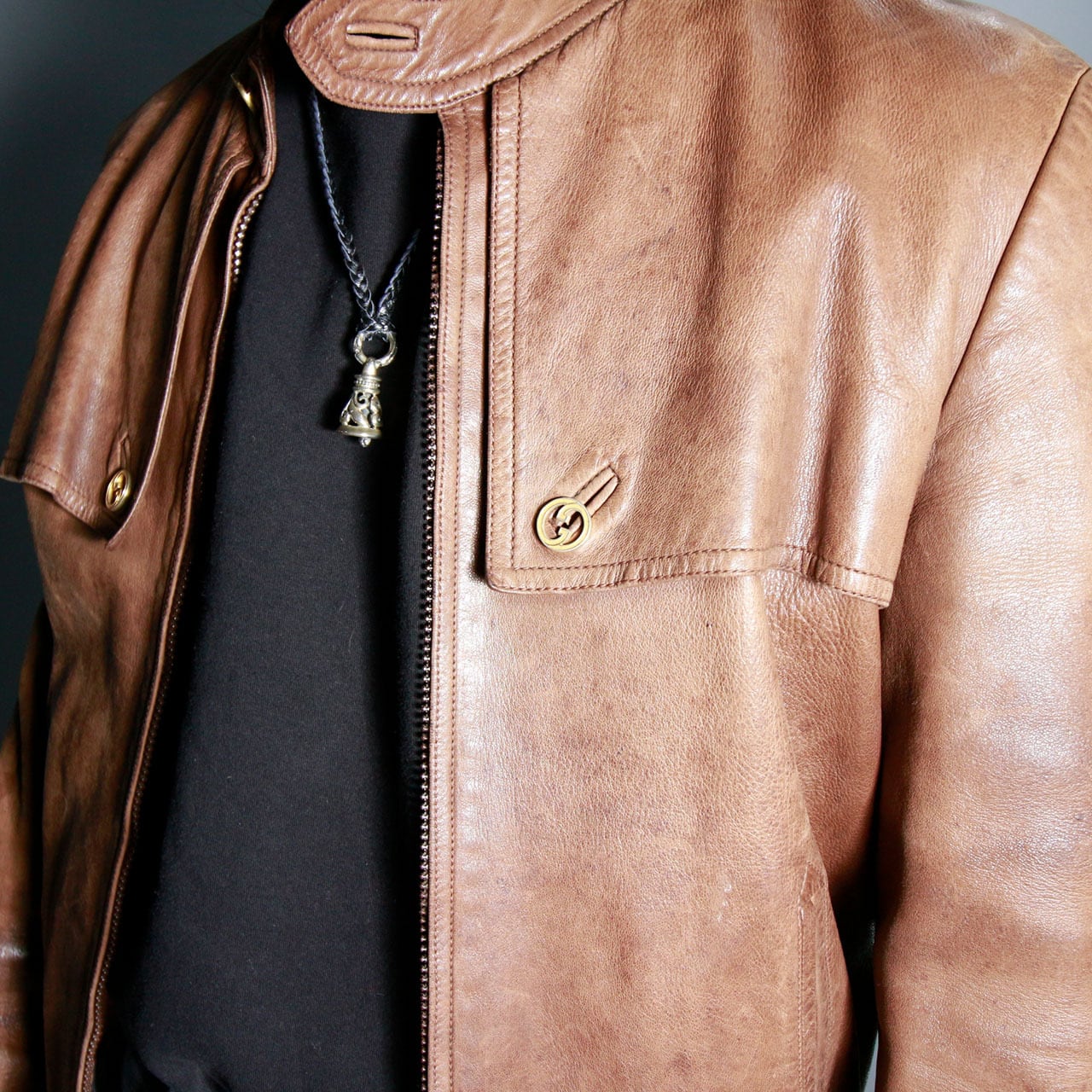 GUCCI】Vintage “50～70s”GGロゴレザーシングルライダースジャケット