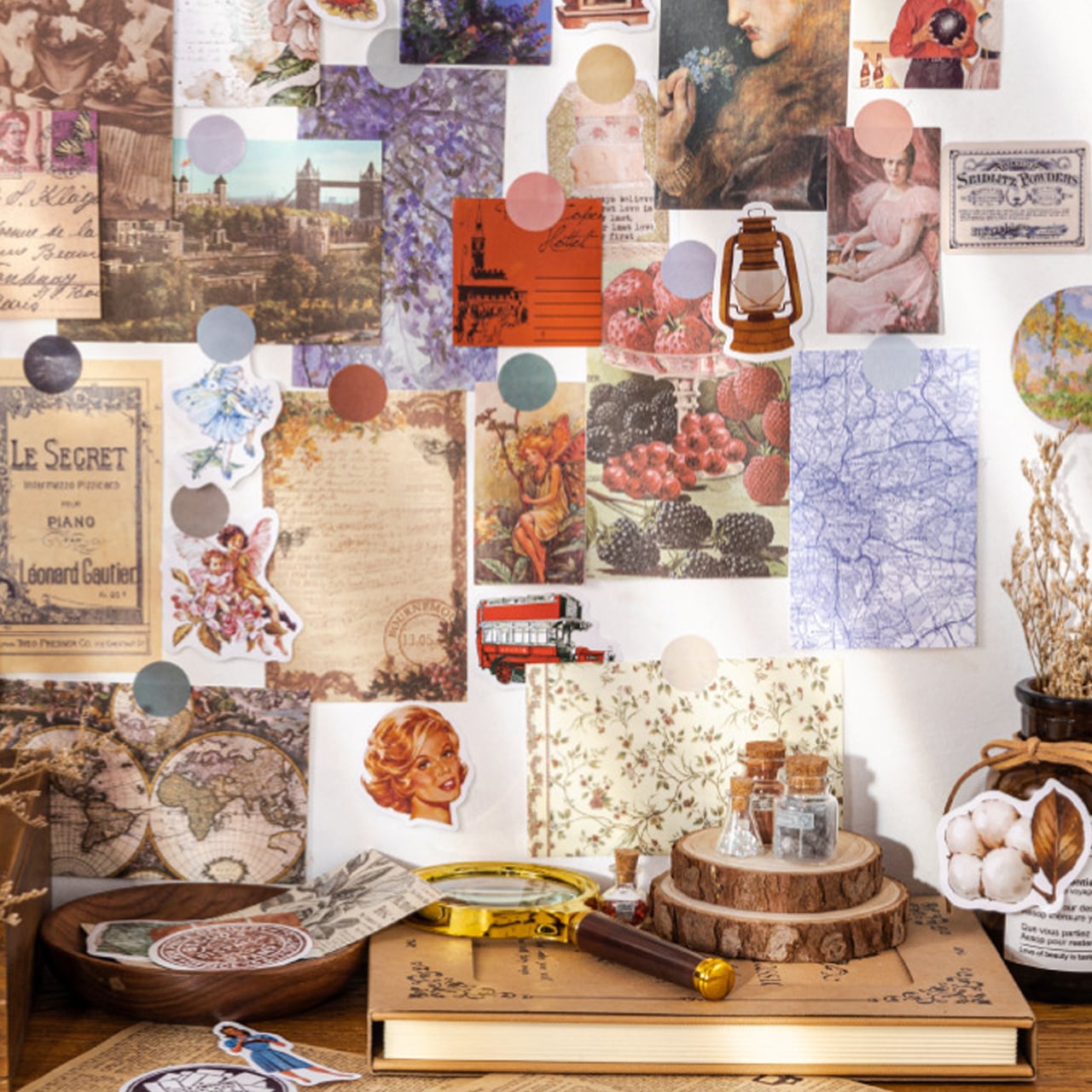 絵画 素材セット ステッカー 素材紙 紙もの 全6種 60枚 レトロ