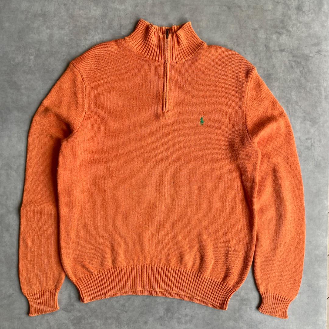 ポロバイ ラルフローレン ハーフジップニット 刺繍 M オレンジ 緑