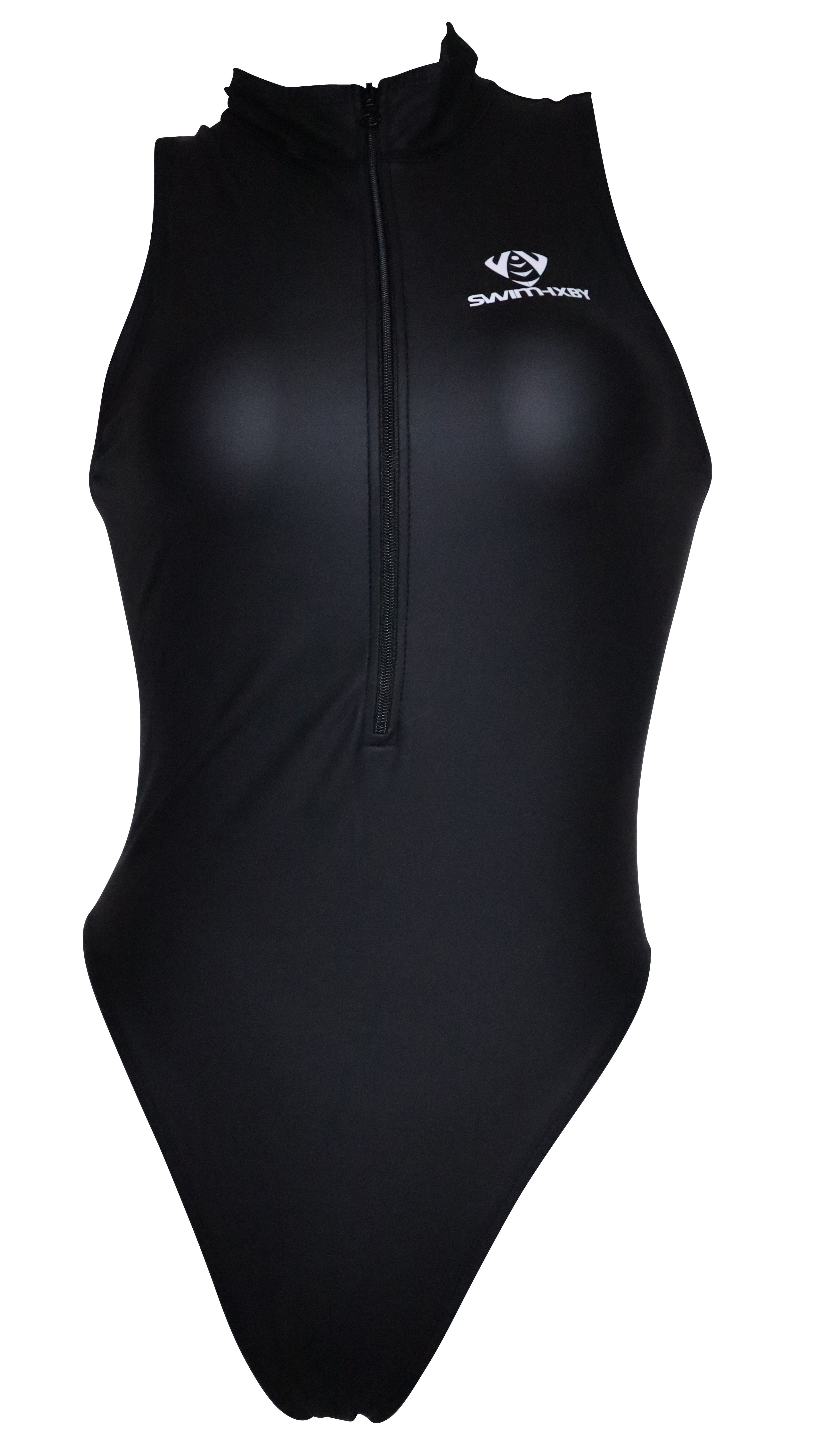 SWIMHXBY 競泳水着 レディース フロントジップ PU 黒 S-10XL 水球