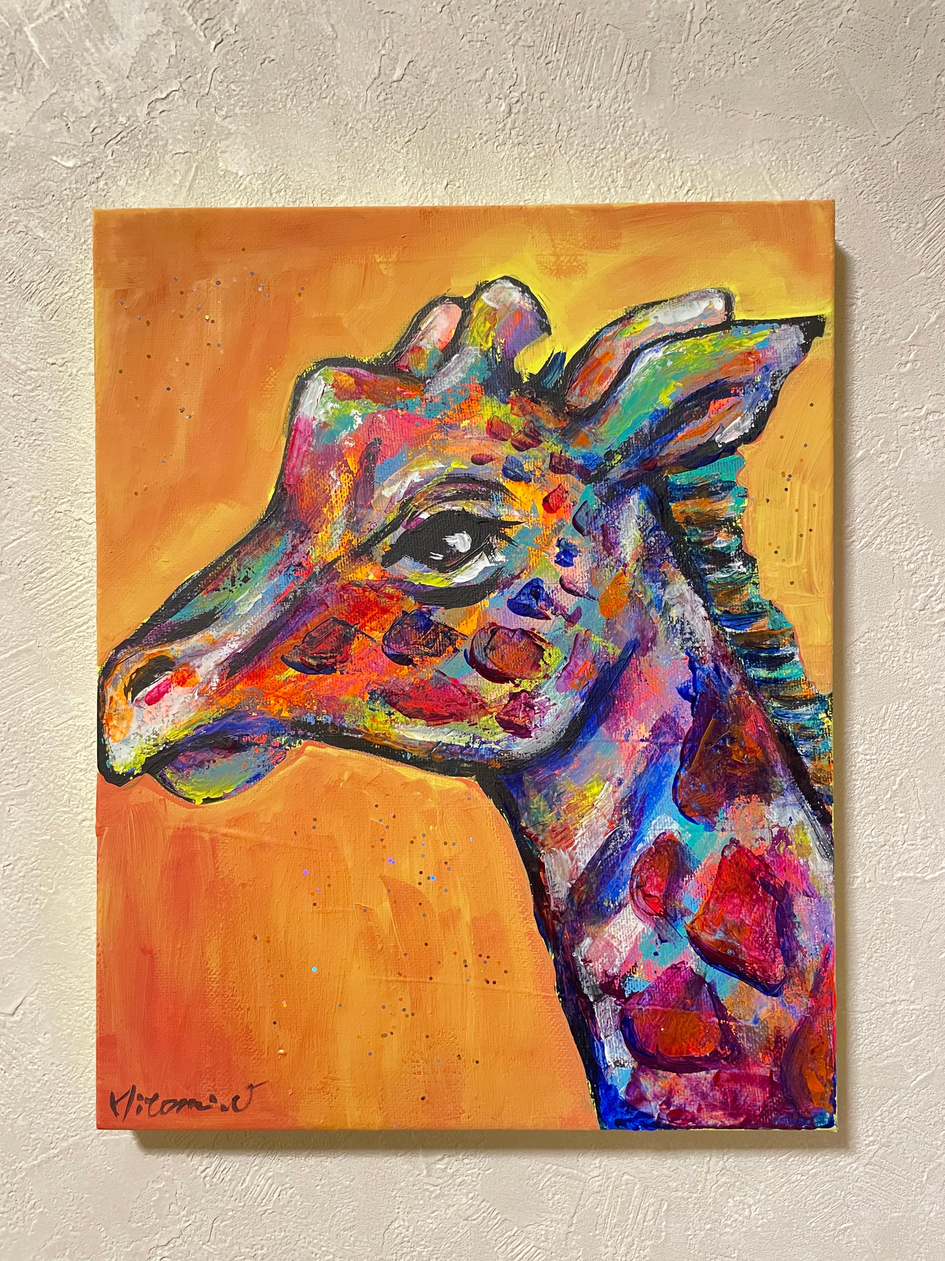 A-74/24】動物画 キリン アクリル画 原画 絵画 現代アート キャンバス