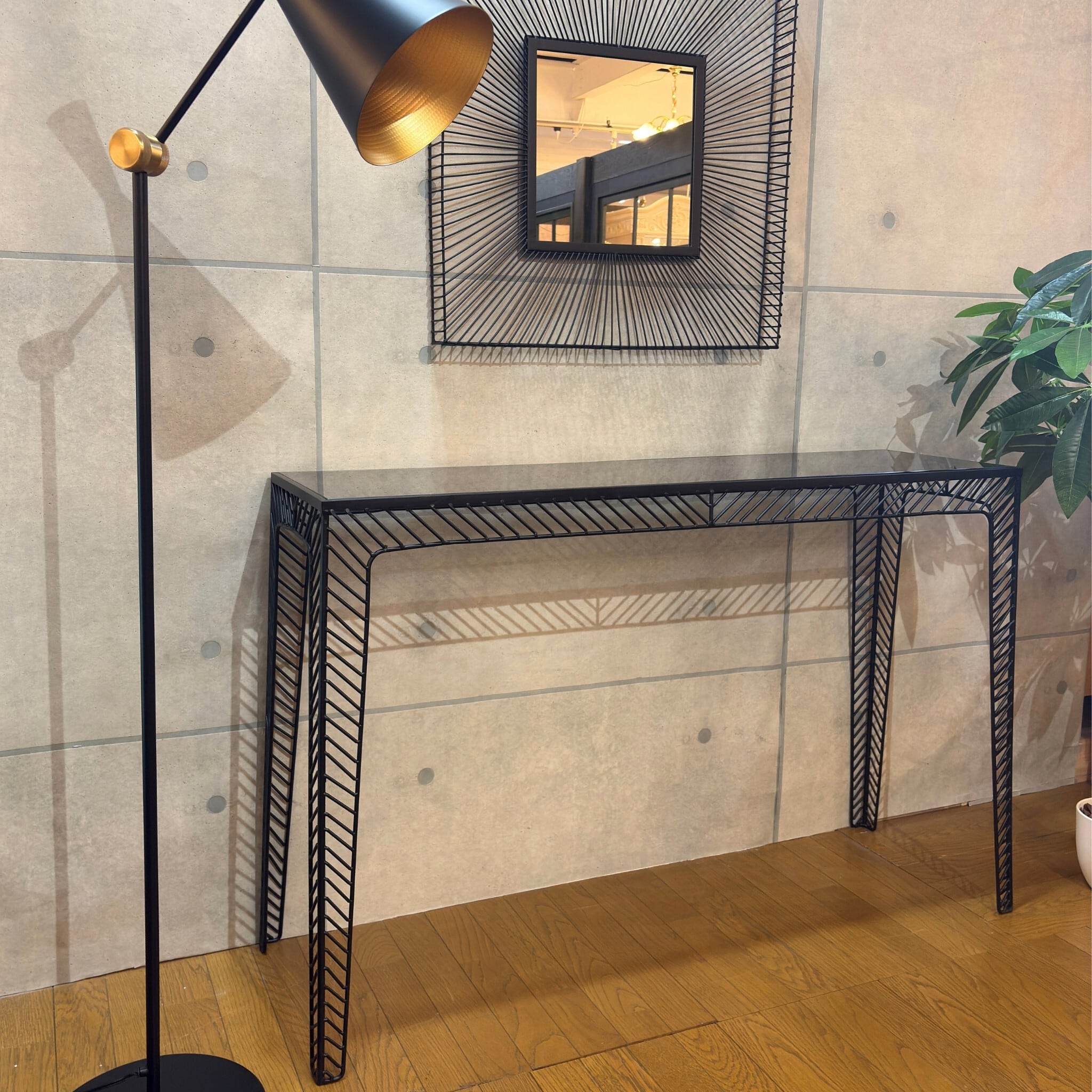 新品】コンソールテーブル W120cm | アイアンフレーム×ガラス天板