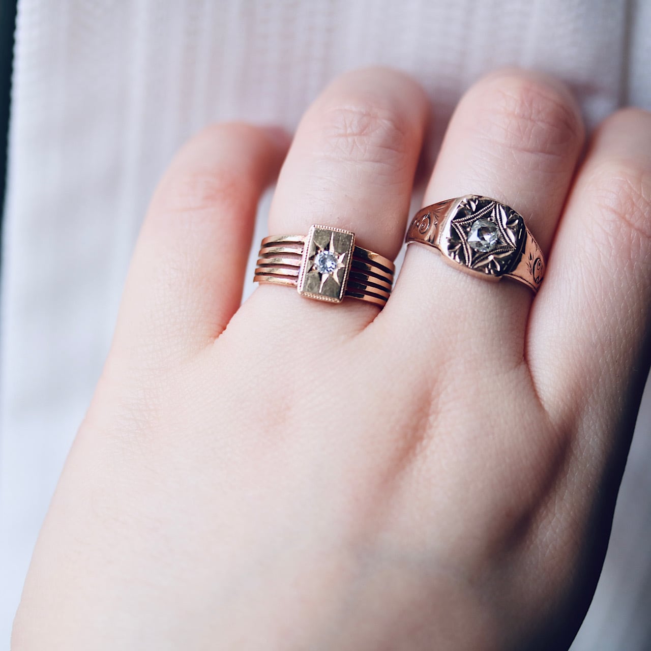 K18 星留め ダイヤモンド 印台 シグネット ヴィンテージリング | 結