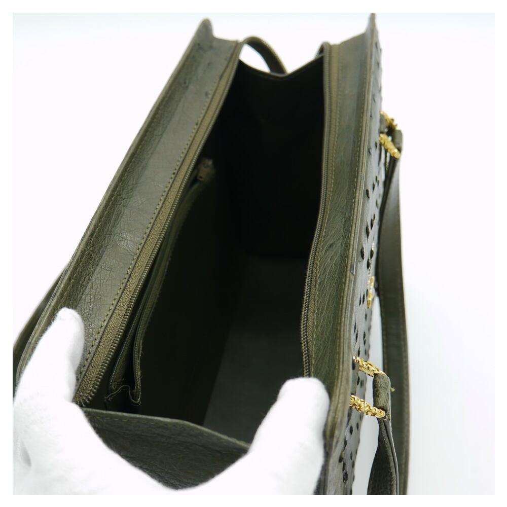 オーストリッチハンドバッグ 本革 カーキ JRA(日本製) Y00519 | 大和屋