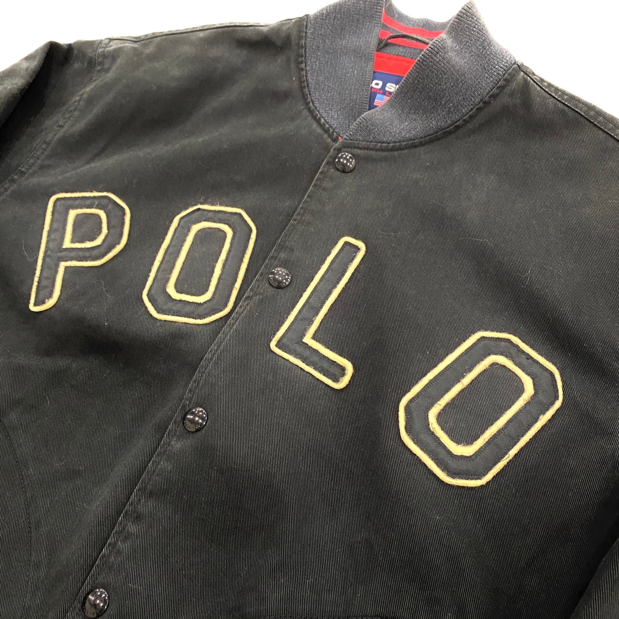 90s POLO SPORTS Tiger Head Varsity Jacket Black | THISMAN