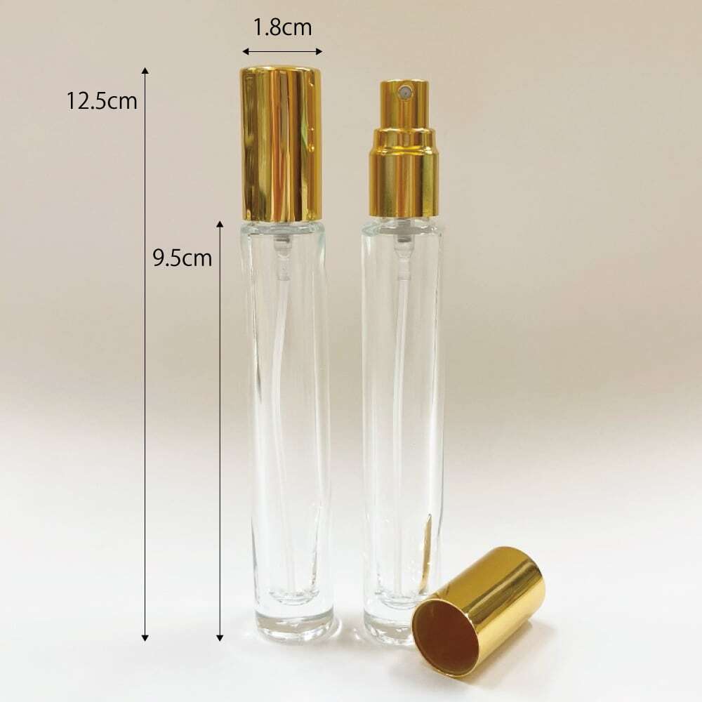底肉厚 クリアスプレーボトル 】9ml ゴールドキャップ ガラス製 高級