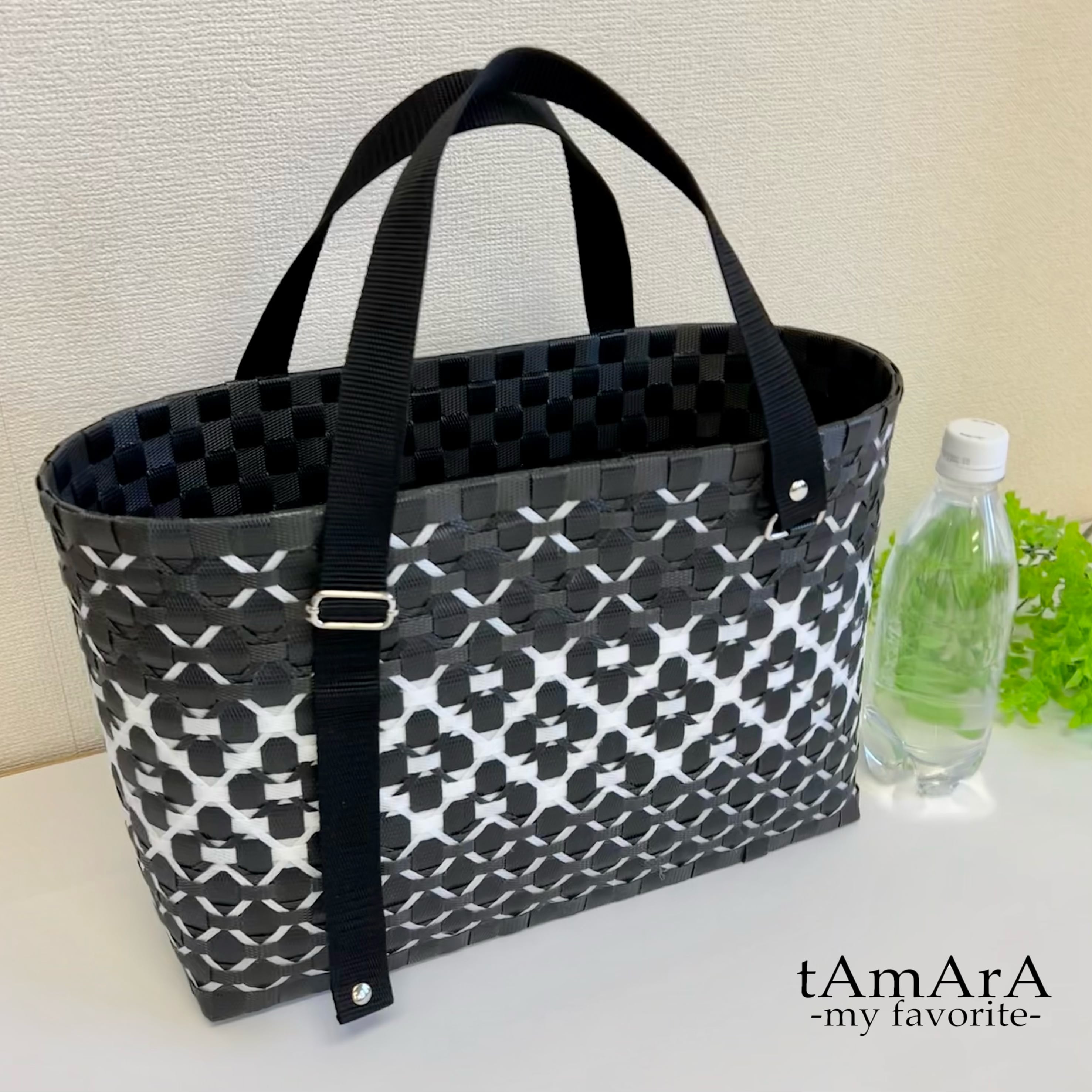 受注製作】プラカゴ Lサイズ/A4 L-560 黒*白 3way プラカゴバッグ