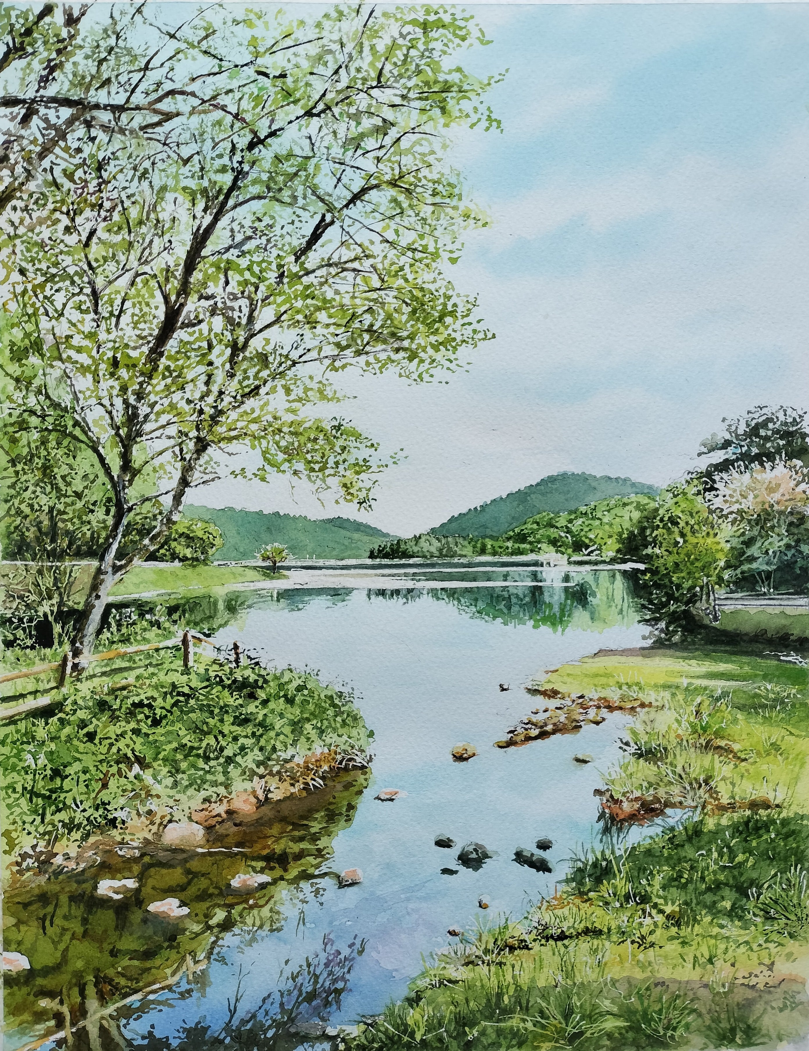 農業風景 水彩画 F10号サイズ