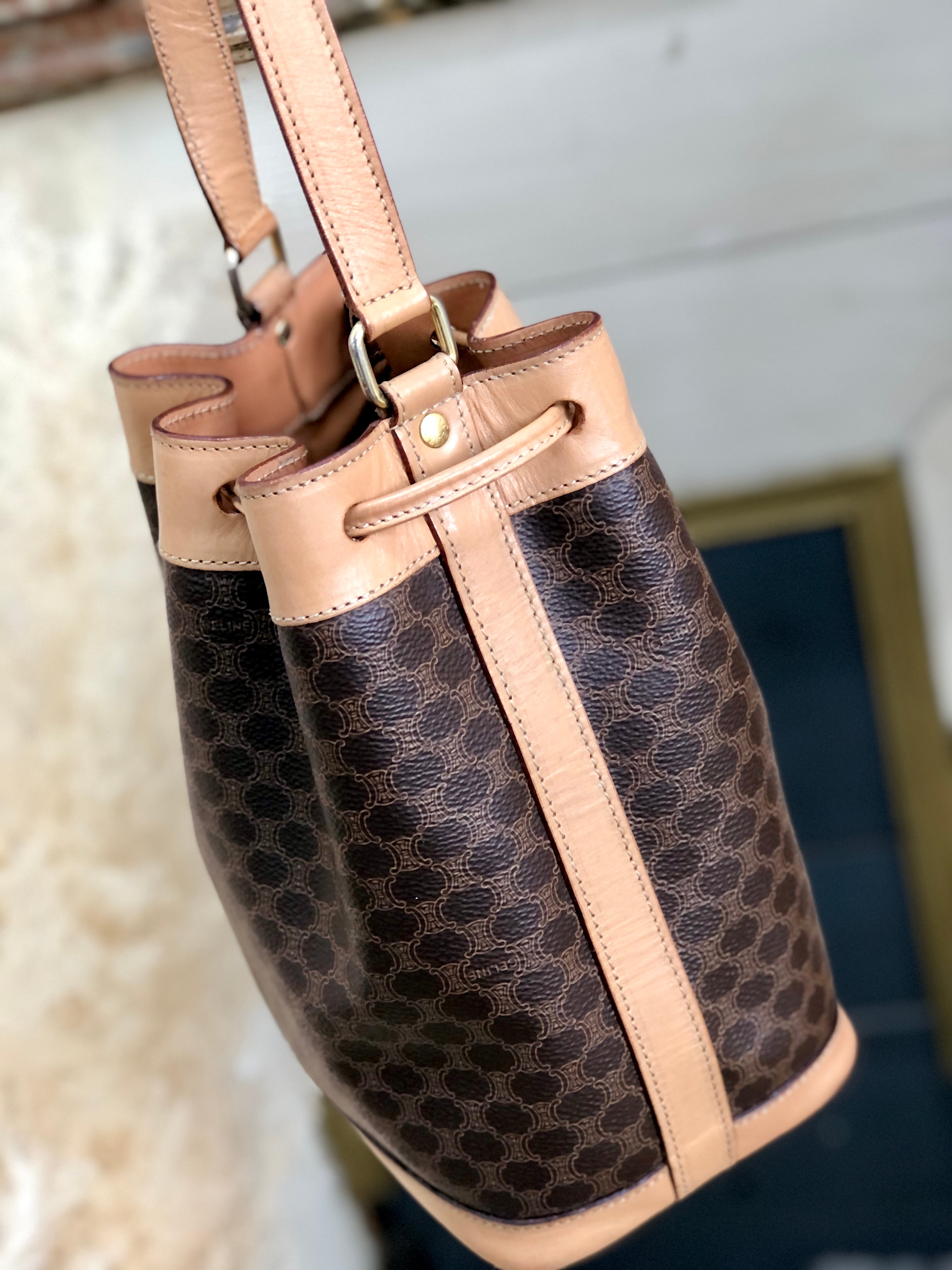 CELINE セリーヌ マカダム 巾着 ミニバッグ ショルダーバッグ ブラウン