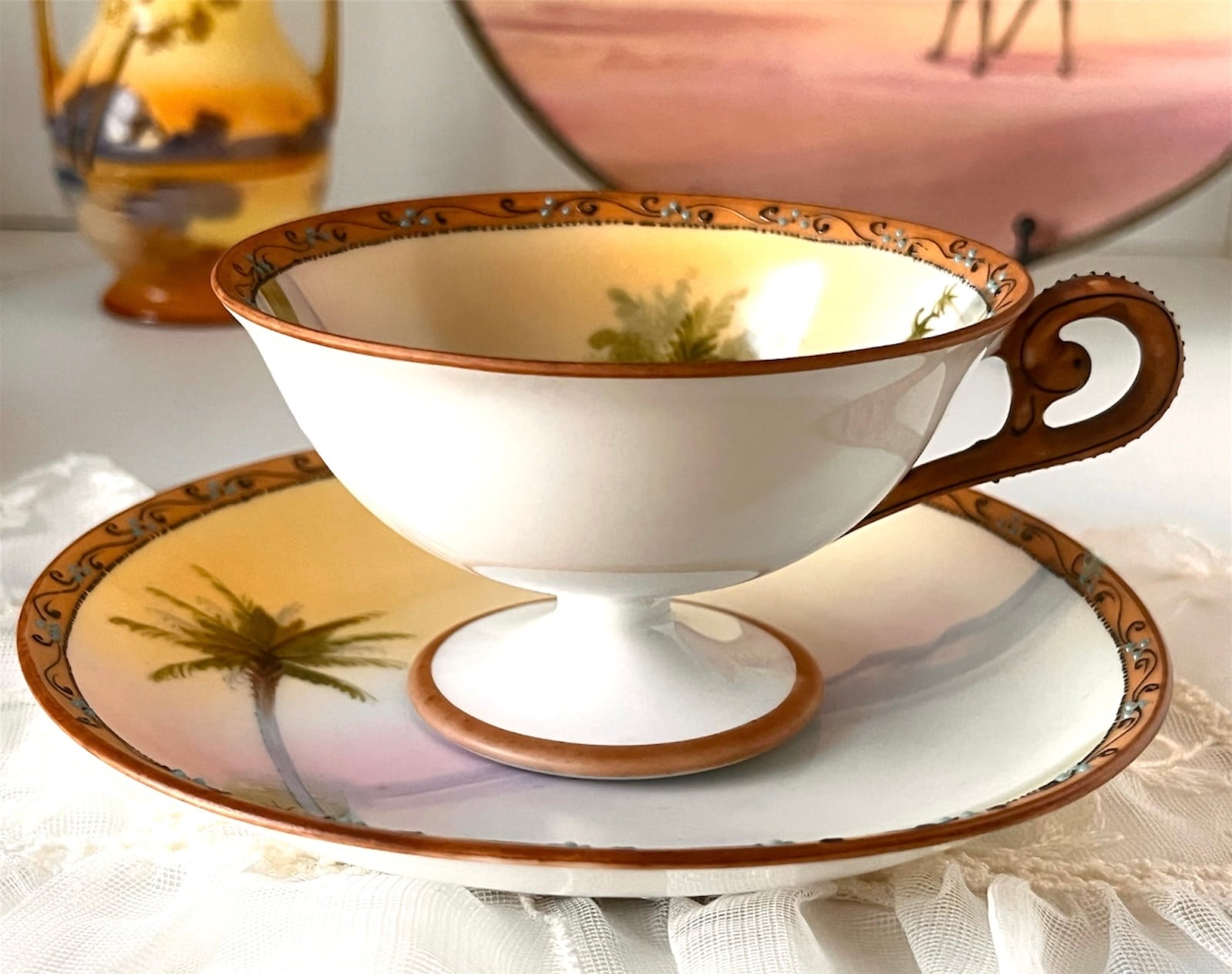 オールドノリタケ メープルリーフ刻印 ハンドペインテッド 風景柄