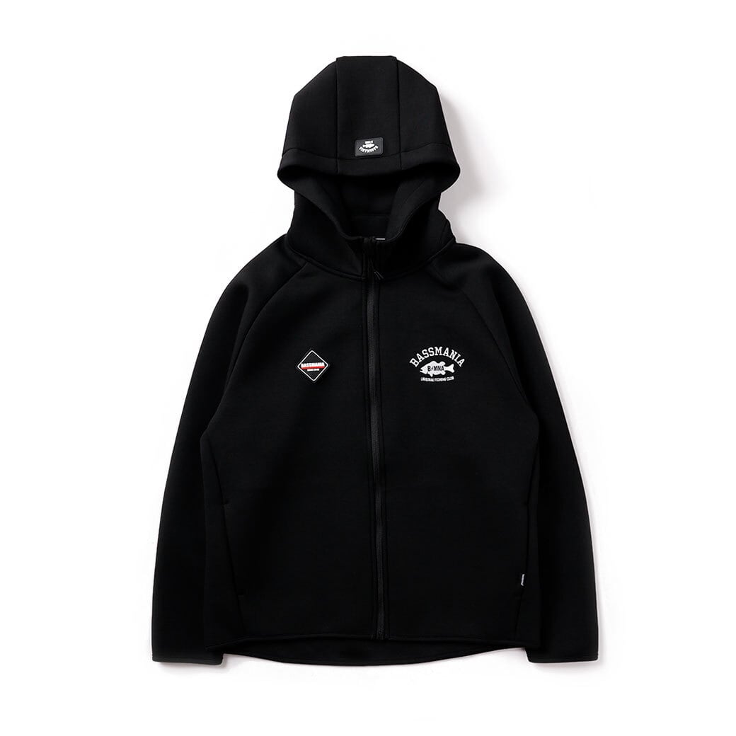 アーチロゴ刺繍ダンボールニットZIPパーカー［BLK］ | bassmania.jp