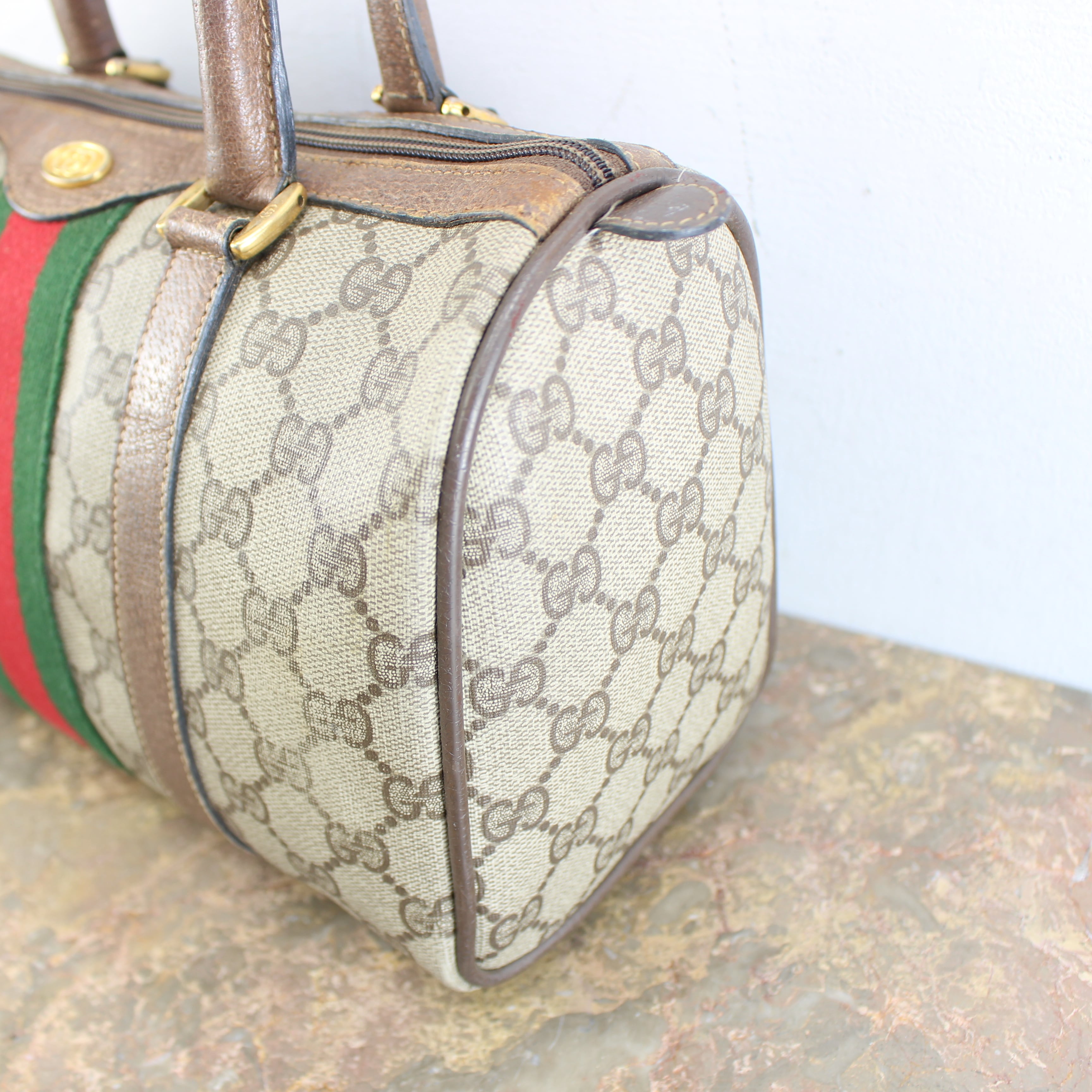 OLD GUCCI SHERRY LINE GG PATTERNED MINI BOSTON SHOULDER BAG MADE