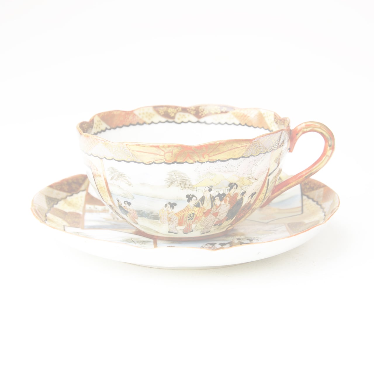 綿野安兵衛 明治九谷焼 上絵金彩人物図 綿安製 海外輸出用 里帰り品