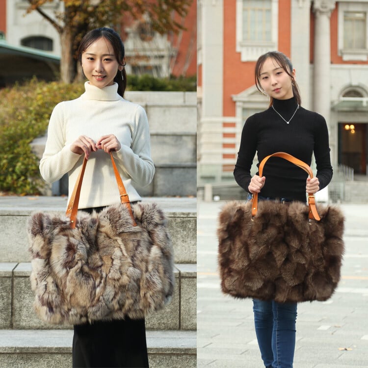 ギリシャからの逸品。ビッグサイズ フォックス トート バッグ ファー