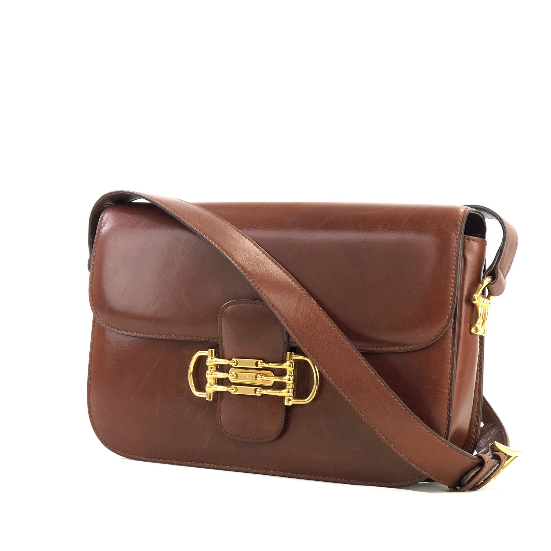 CELINE セリーヌ ホースビット 3連 レザー ショルダーバッグ クロス