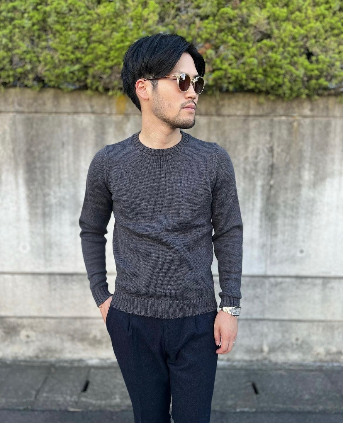 ZANONE（ザノーネ）5ゲージ クルーネックニット GRAY（グレー） | Leone