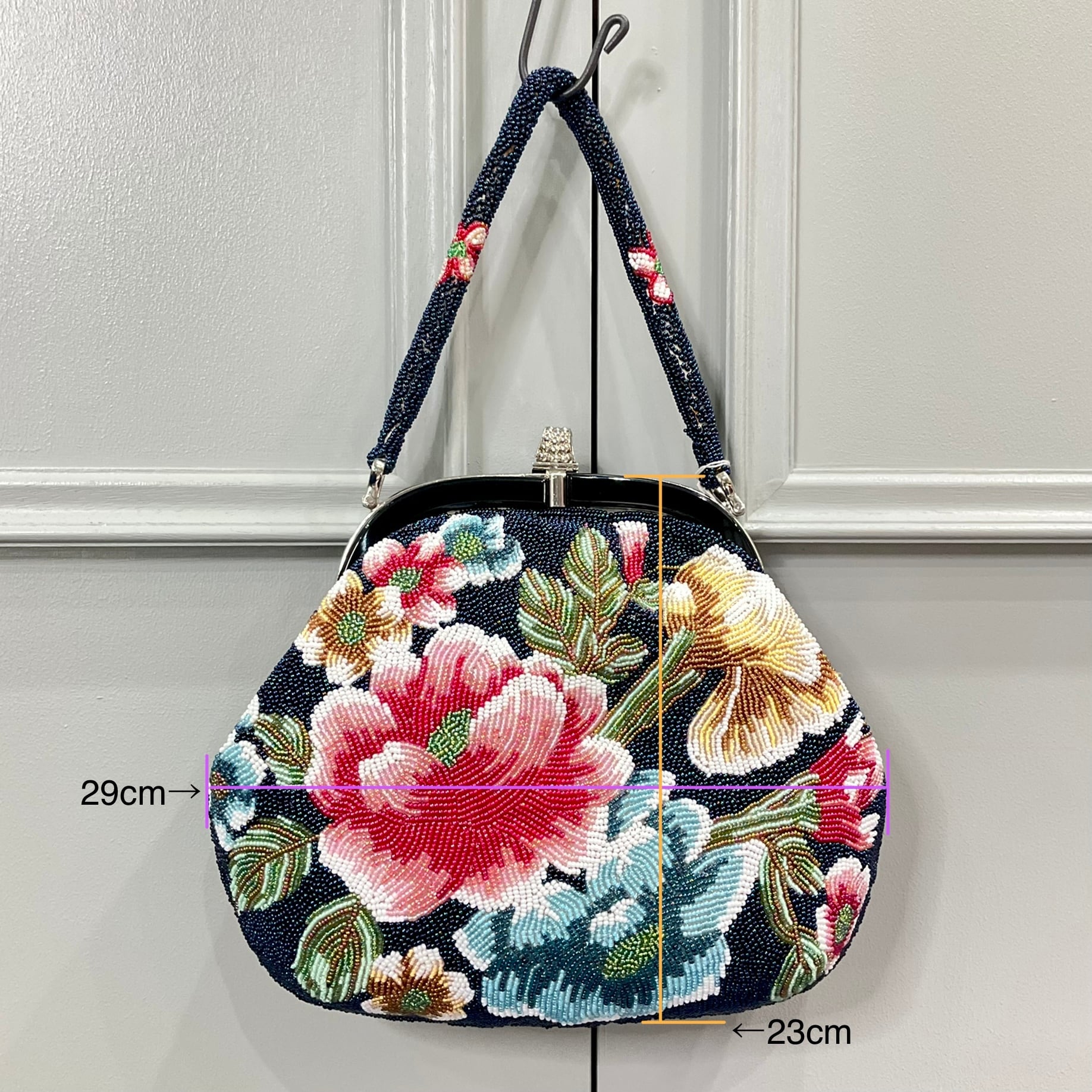 ヴィンテージビーズバッグ＊ネイビー×華やかフラワー 0580 | kimono tento