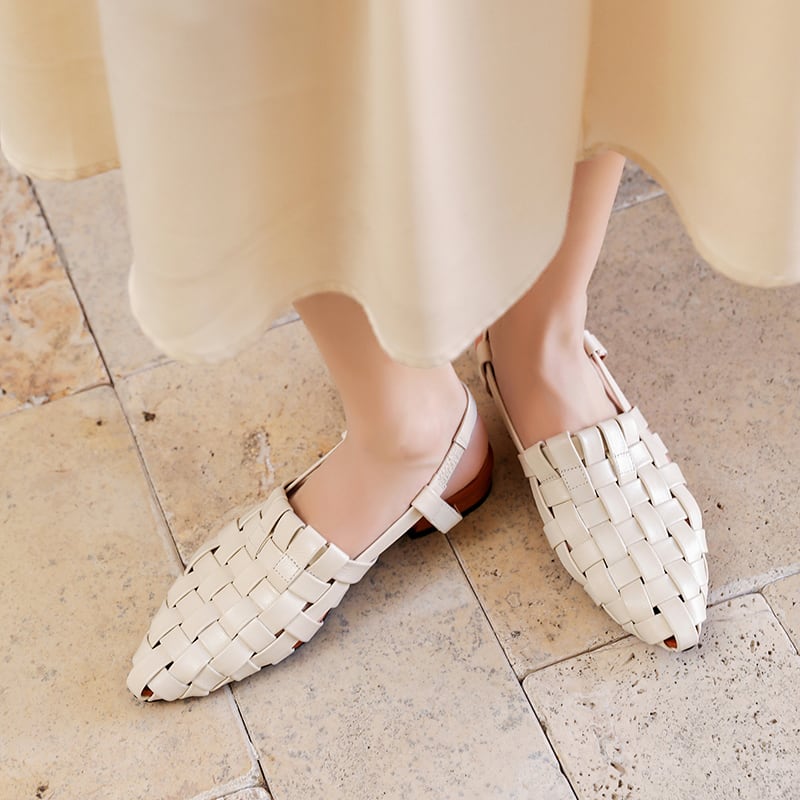 快適感編み込みデザインサンダル本革靴フラットシューズ内外全革疲れ
