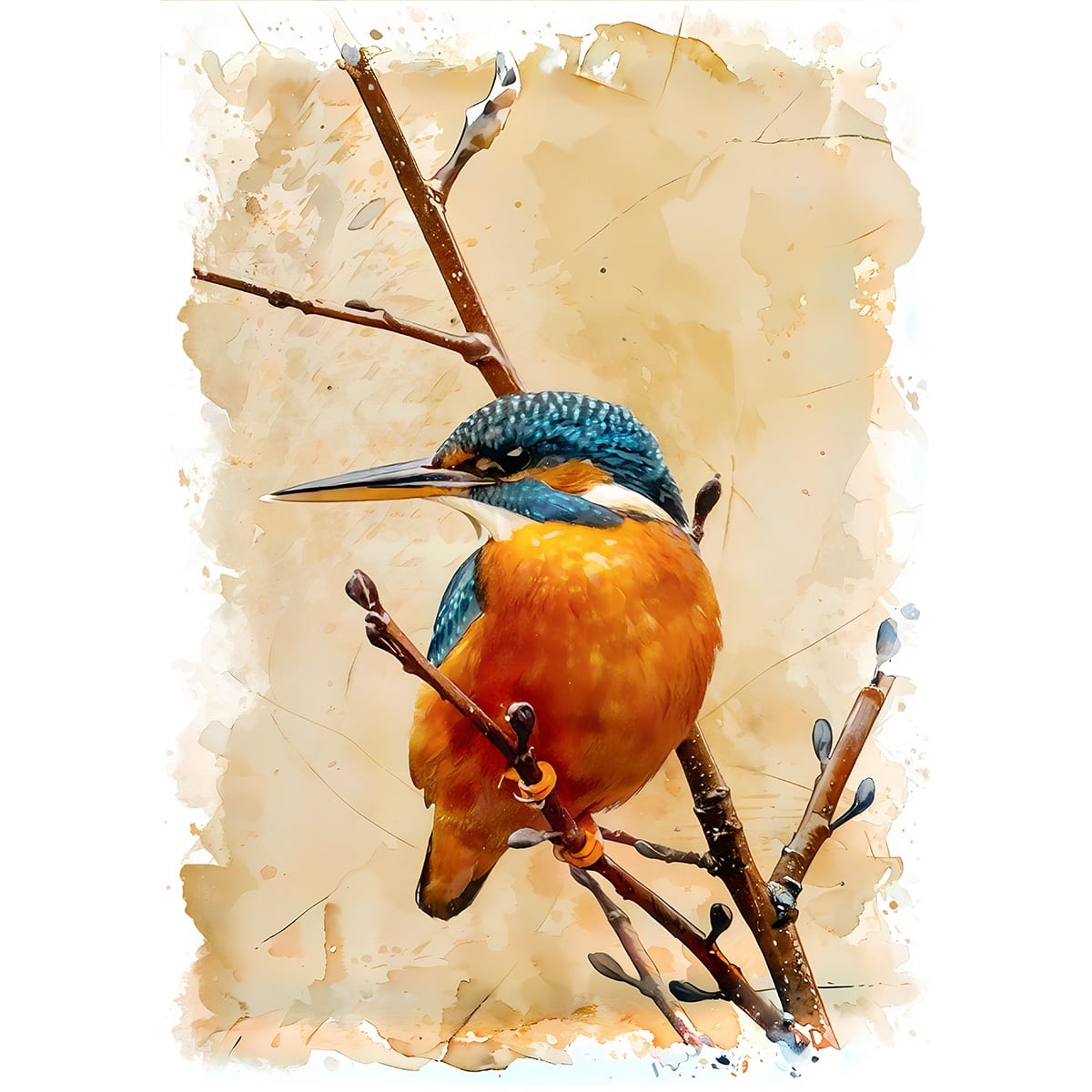 絵画 動物 鳥 カワセミ インテリアアート額付き 水彩画・油絵風