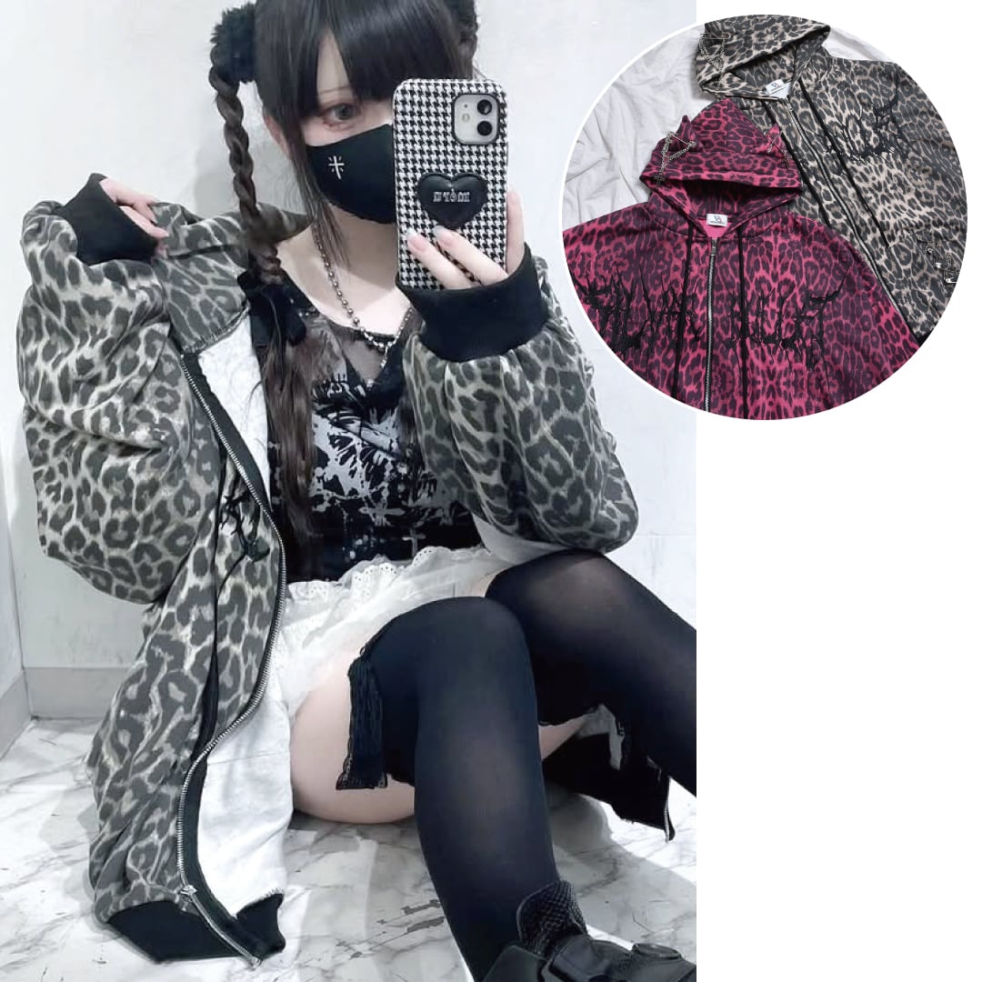 渋谷店で人気！】ネコ耳ヒョウ柄ZIPパーカー | VOLCAN&APHRODITE