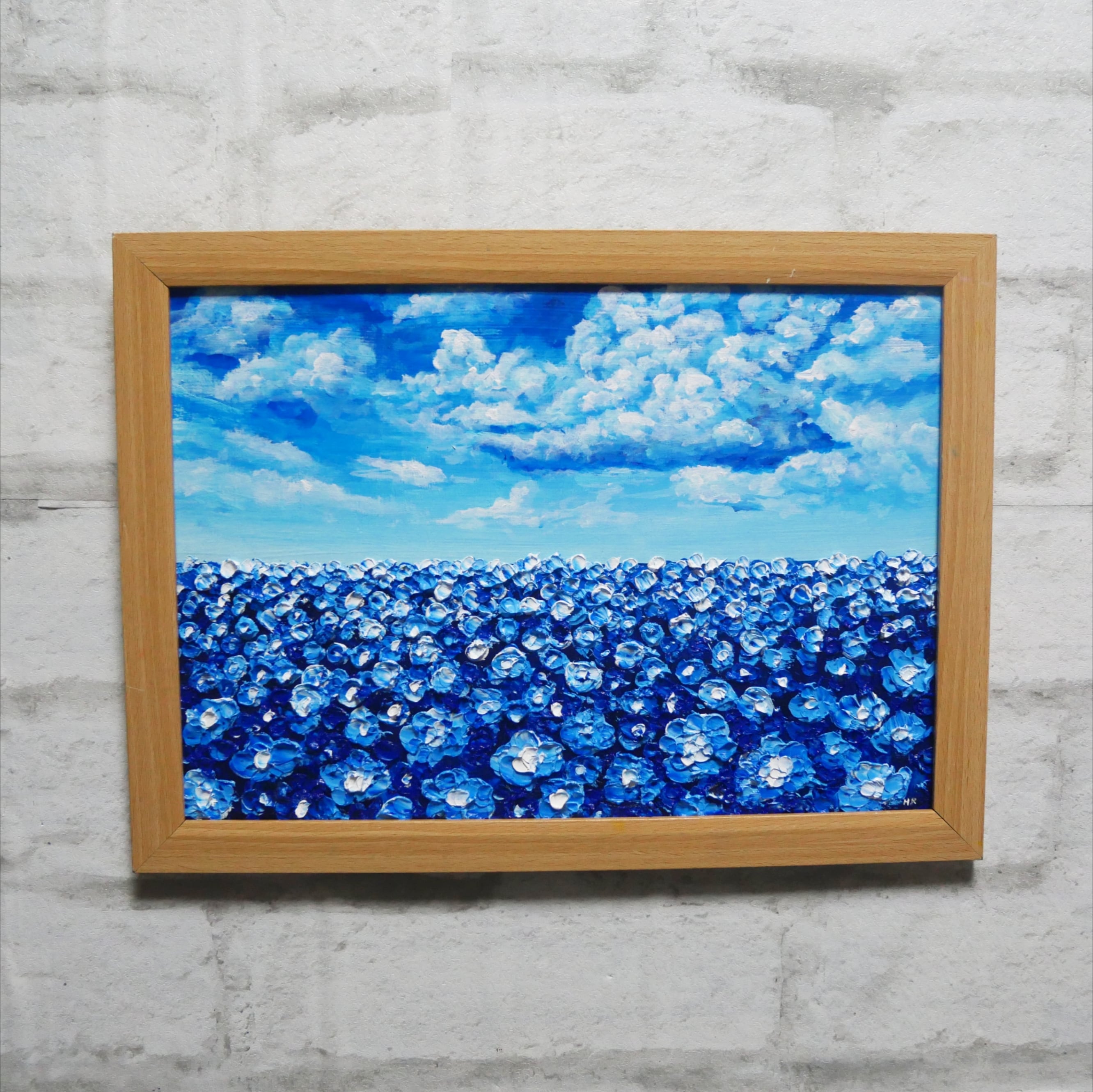 油絵 油彩 油彩画 絵 絵画【青空と雲のネモフィラ】 | HIROSHI1990