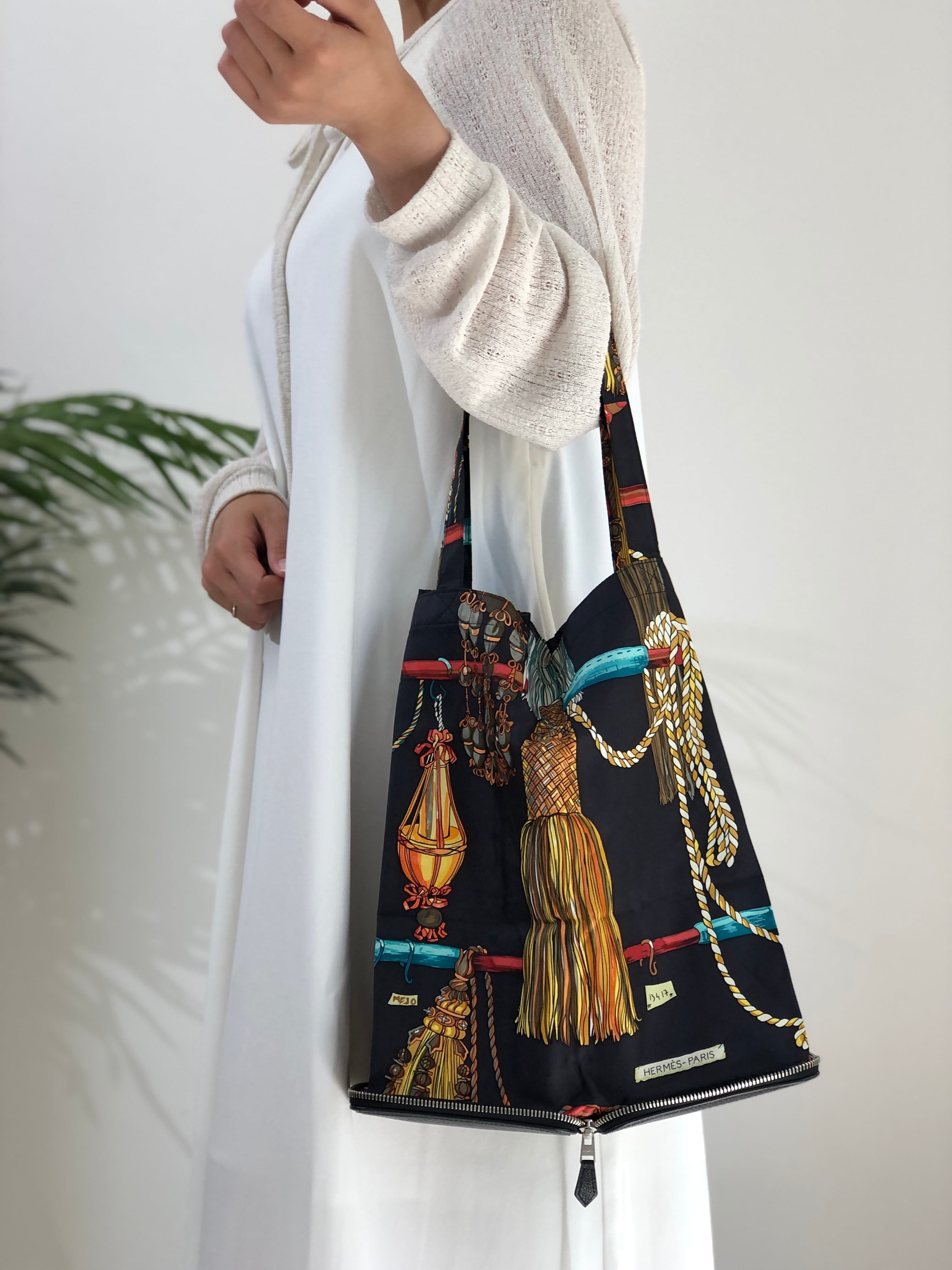 HERMES エルメス シルク レザー シルキーポップ エコバッグ トート