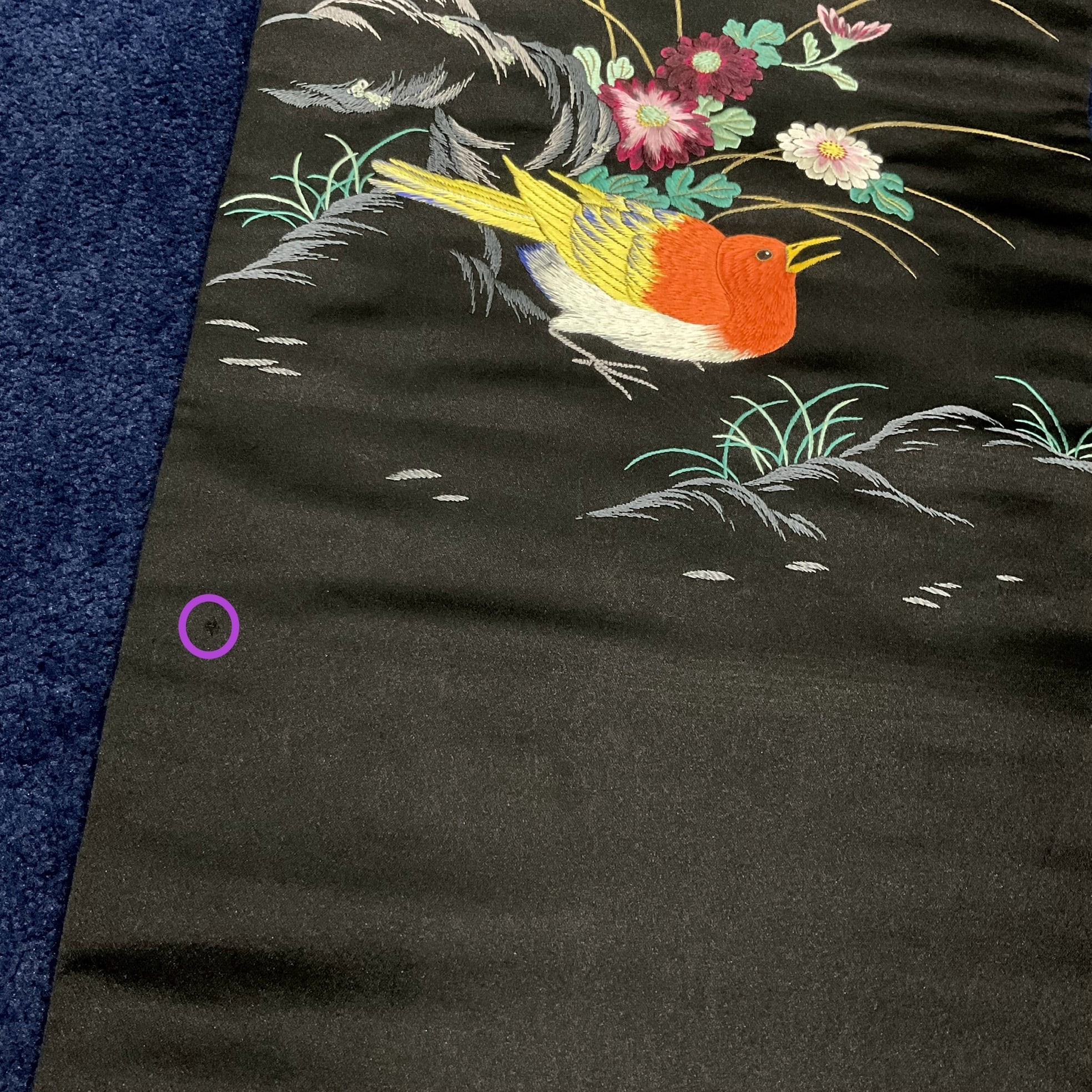 野菊と鳥＊刺繍 鳥 繻子 秋 花 アンティーク名古屋帯 A882 | kimono tento