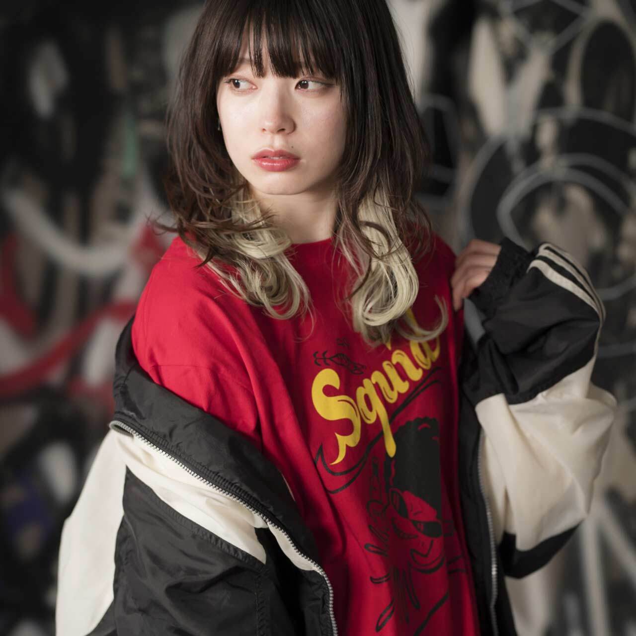 SEXY JERK×アフロ烏賊 ロングスリーブコットンTシャツ（レッド+