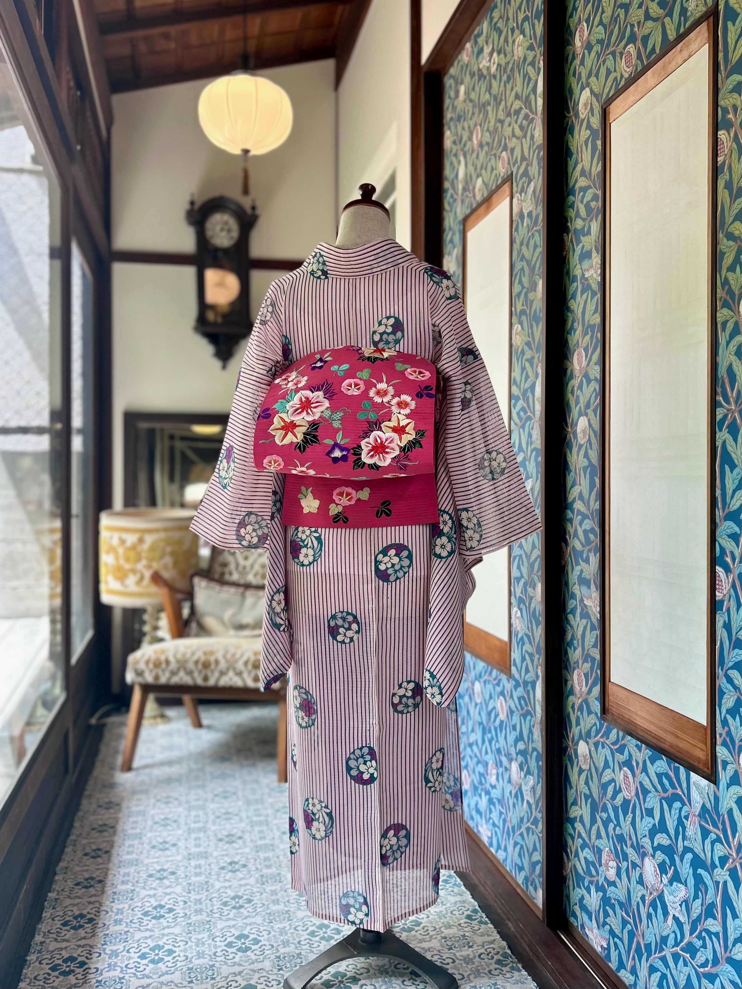 アンティーク帯 昼夜帯 蝶々 花唐草模様 AO-3124