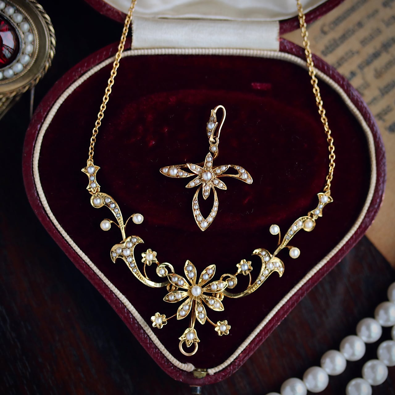 貴重】 3way仕様 15ct 15金製 シードパール飾り フラワーモチーフ