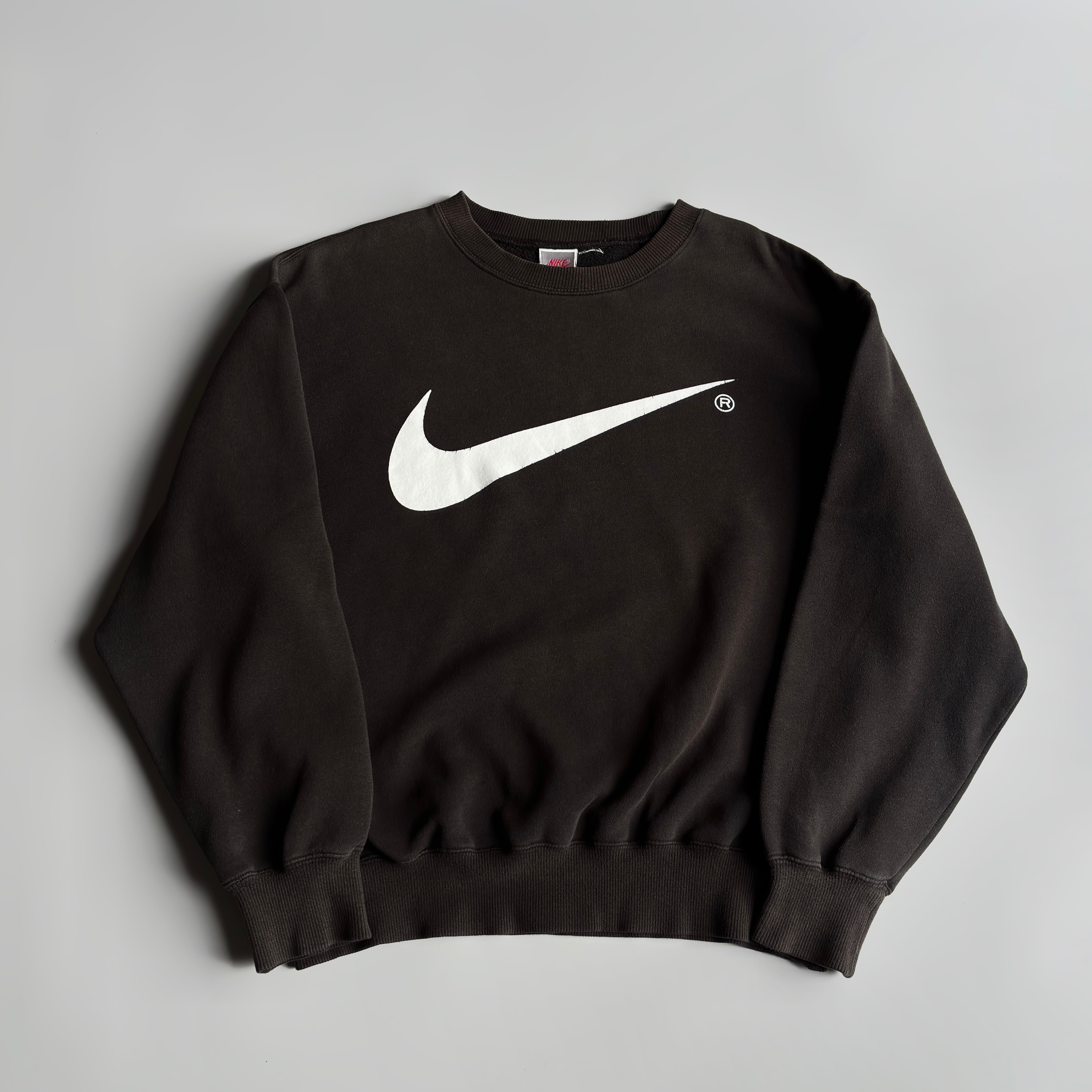 90s NIKE ビッグスウォッシュ ロゴ 銀タグ スウェット トレーナー 黒