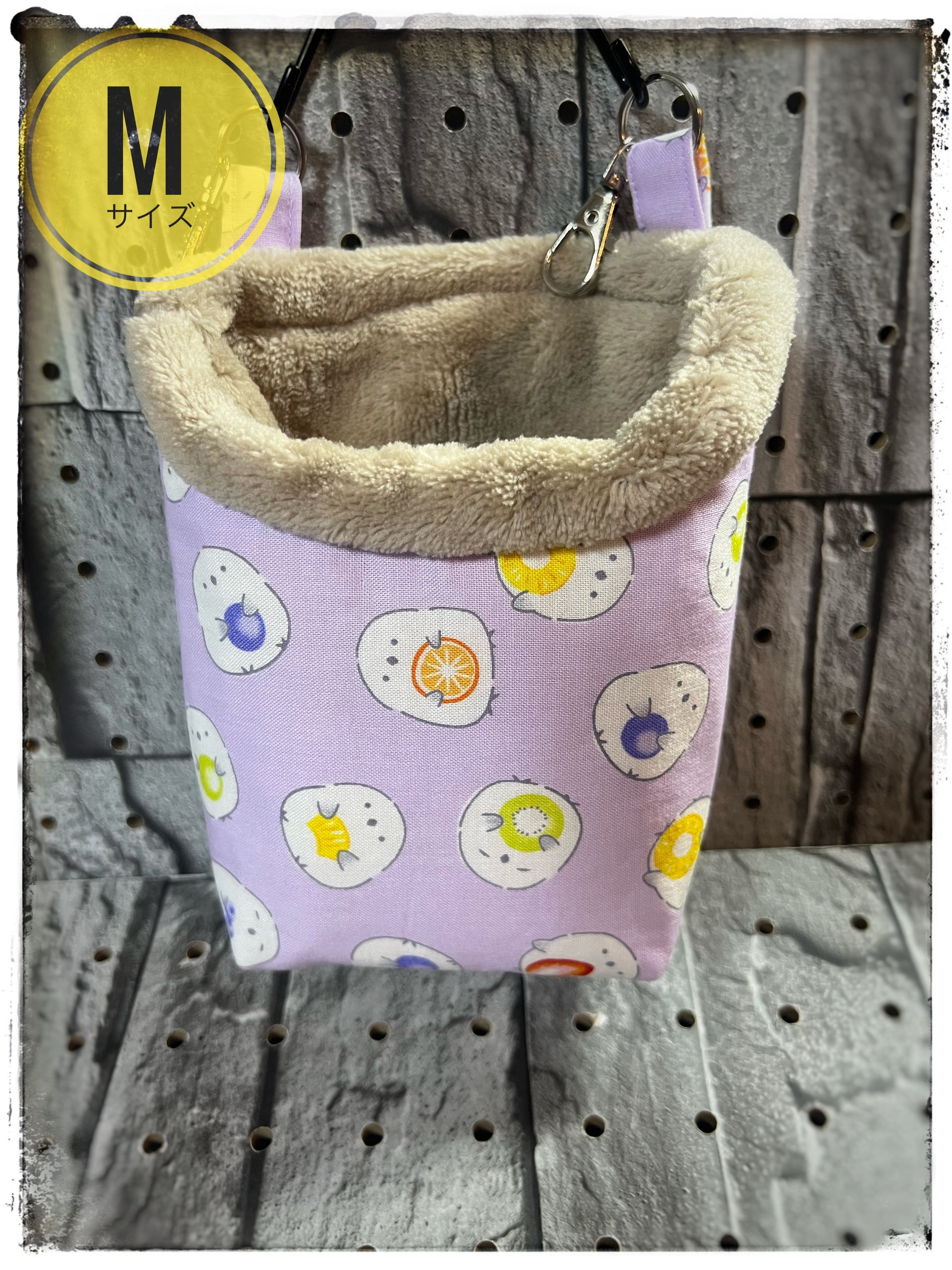 モモンガポーチ☆フルーツシマエナガ Mサイズ | モモズとわたしのおうち