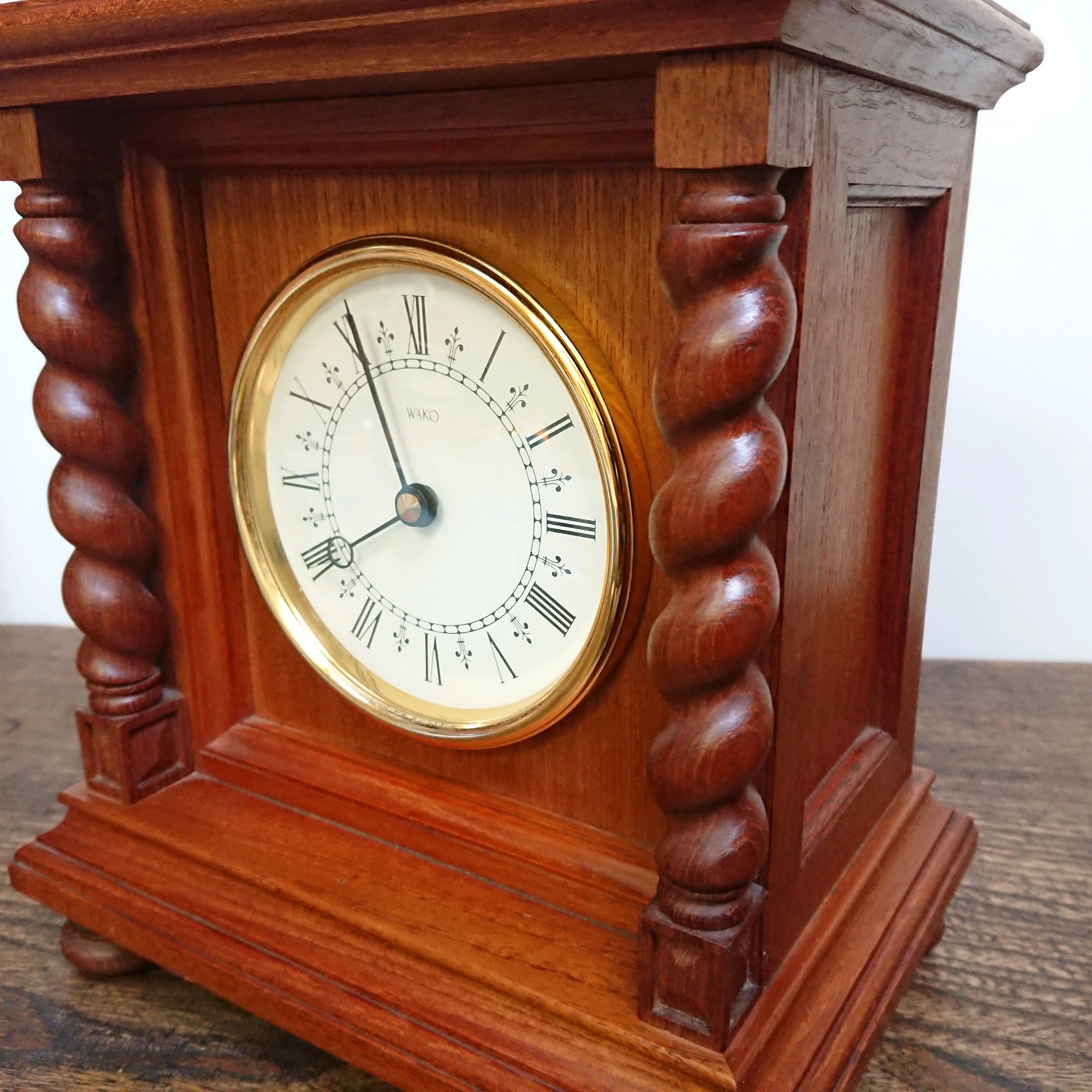 銀座和光/WAKO マントルクロック 置き時計 総チーク無垢材 クォーツ式
