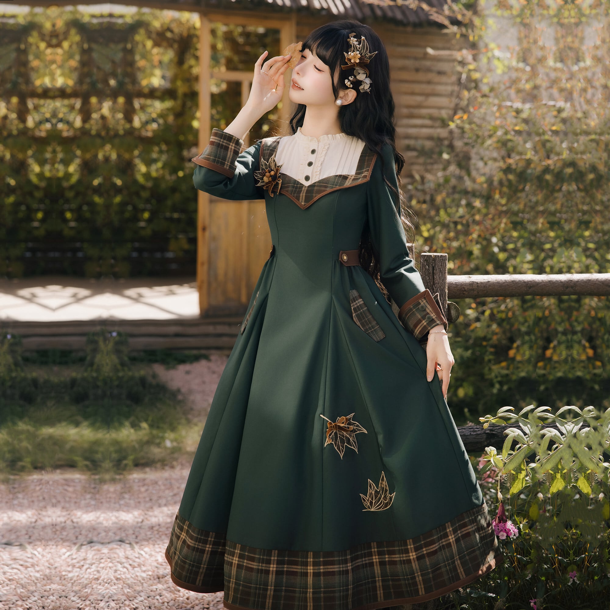 ロリィタ レトロクラシカル 森ガール風 ワンピース フォレストグリーン