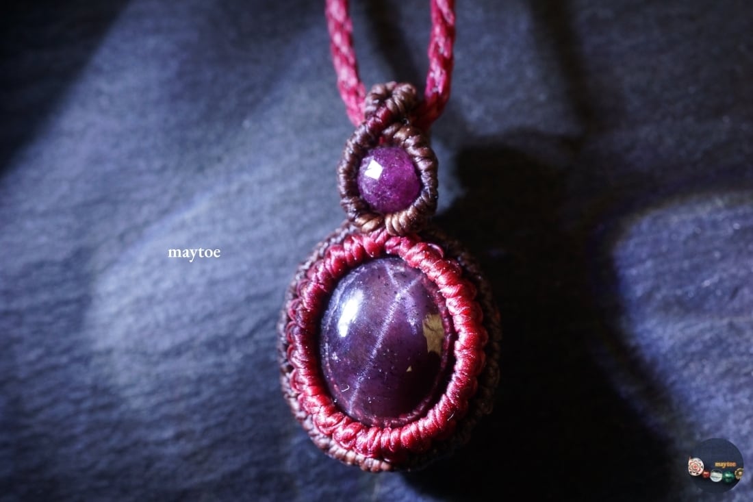 4条スター＊スターガーネット＆ルビーのシンプルマクラメネックレス