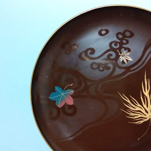 紅葉蒔絵 金縁 漆銘々皿 菓子皿 取皿 流水文 葉文 闇蒔絵 上品 うるし